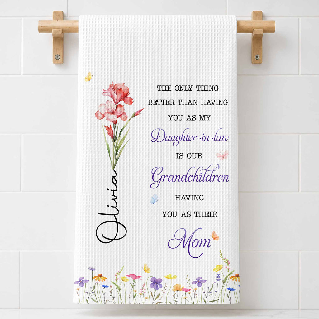 Personalized Kitchen Towel Custom Flower Gift for Daughter-in-Law Kitchen Towel GradoCreations