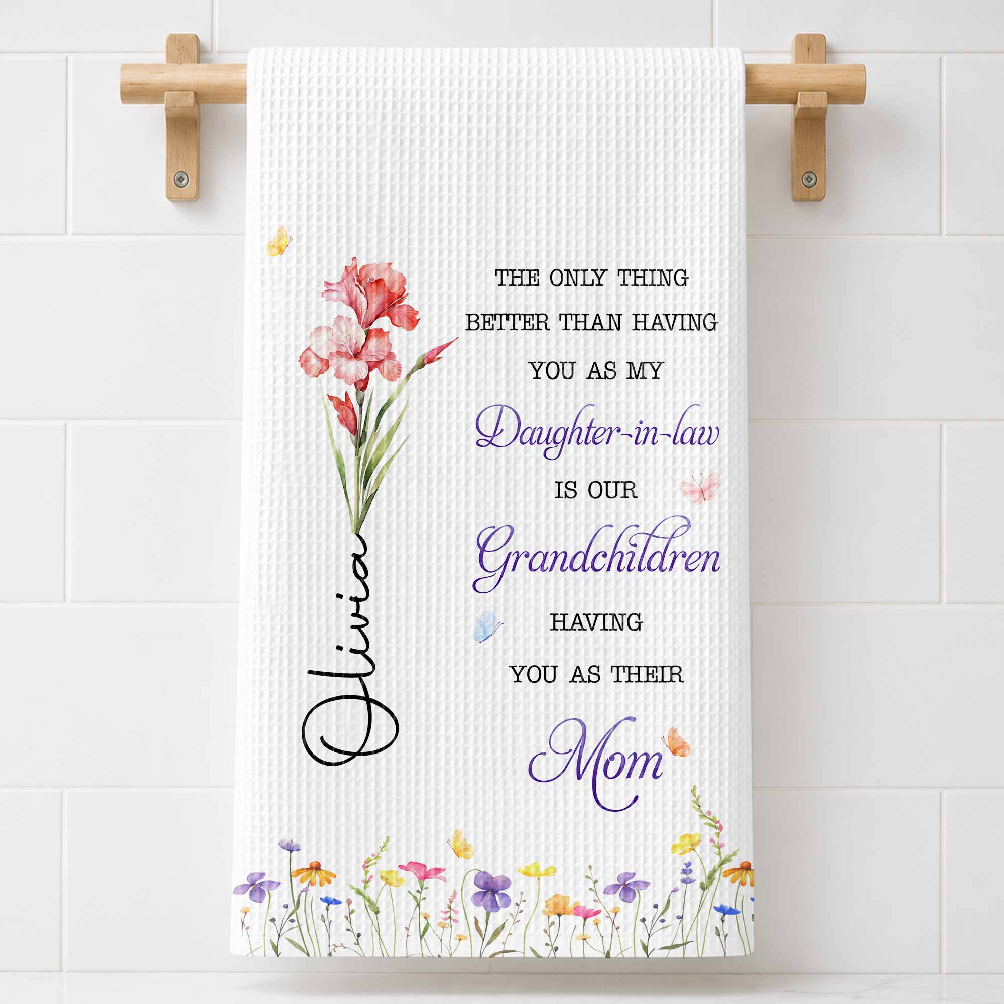 Personalized Kitchen Towel Custom Flower Gift for Daughter-in-Law Kitchen Towel GradoCreations