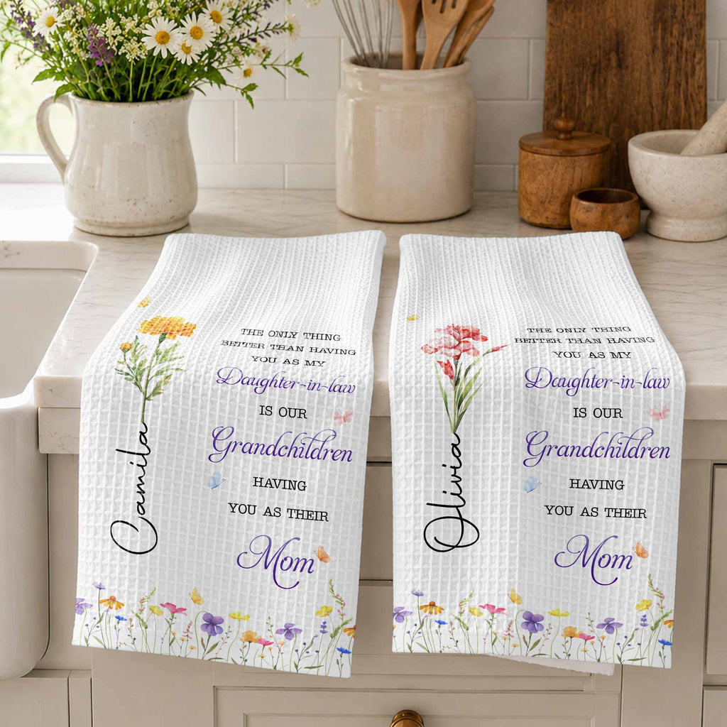 Personalized Kitchen Towel Custom Flower Gift for Daughter-in-Law Kitchen Towel GradoCreations