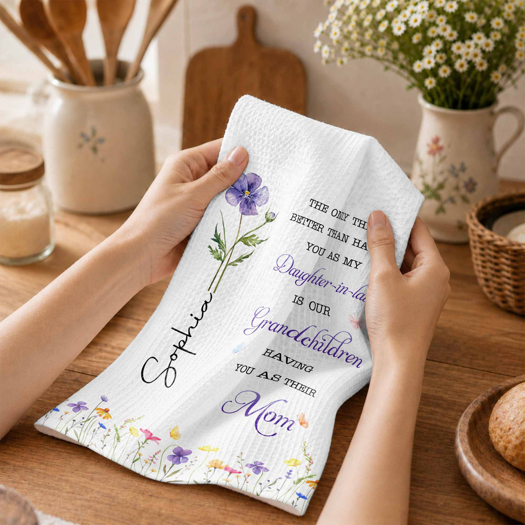 Personalized Kitchen Towel Custom Flower Gift for Daughter-in-Law Kitchen Towel GradoCreations