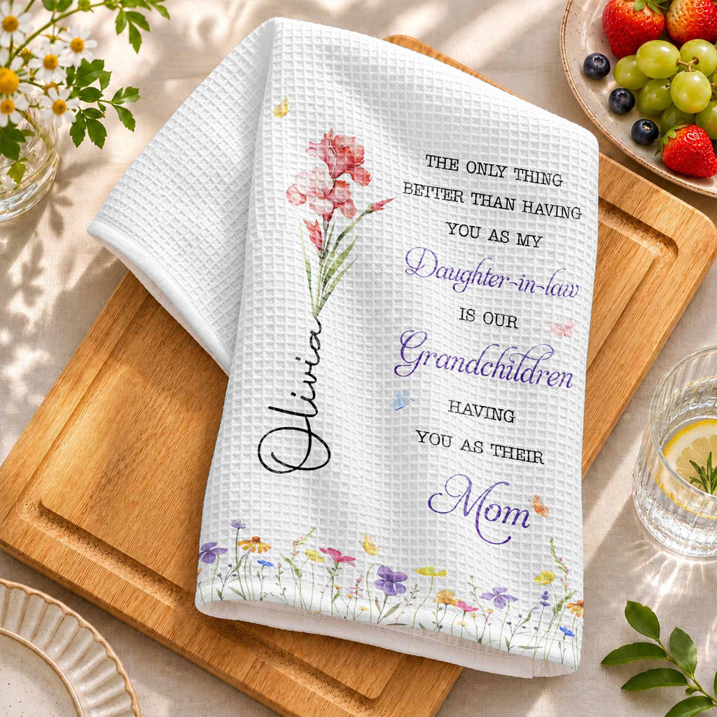 Personalized Kitchen Towel Custom Flower Gift for Daughter-in-Law Kitchen Towel GradoCreations