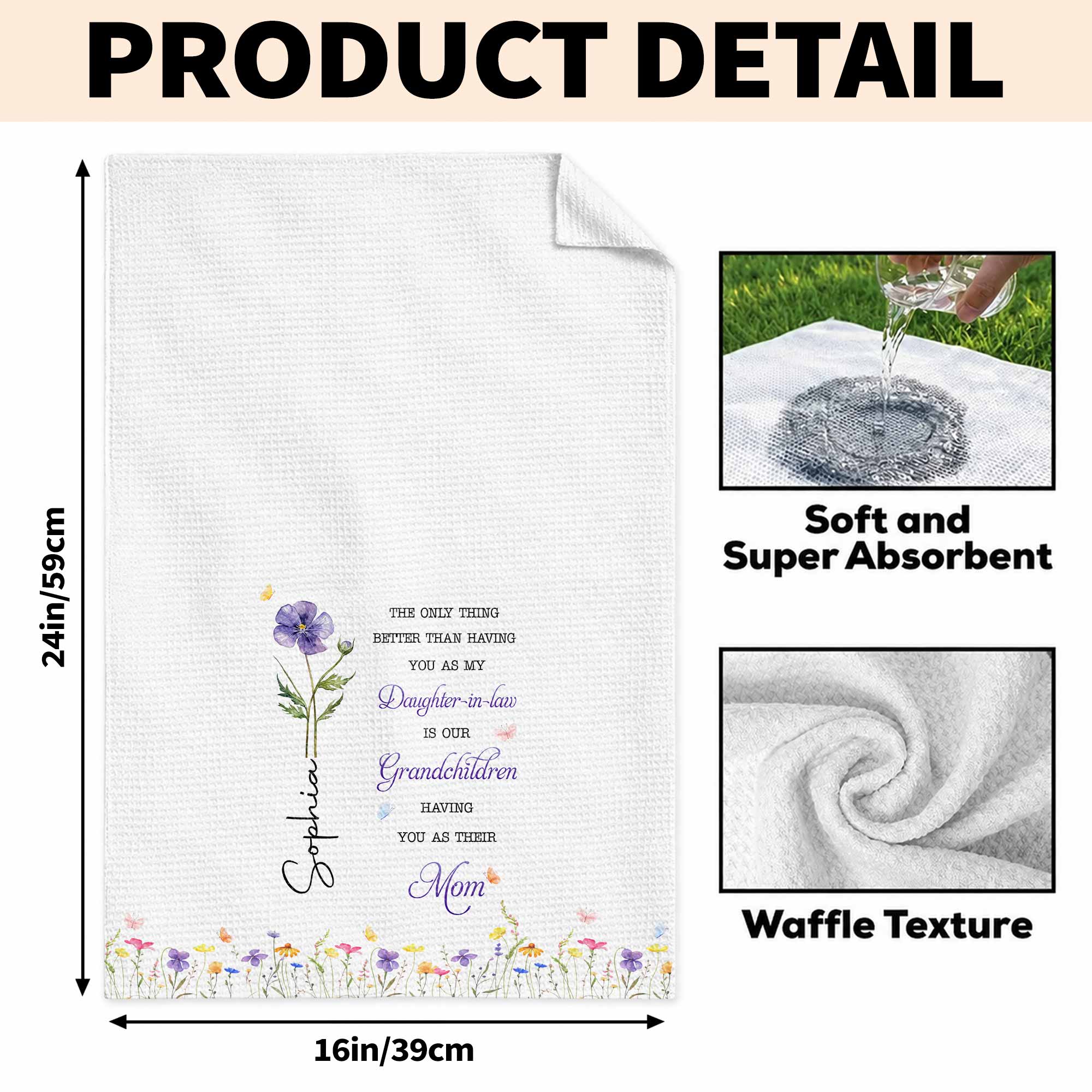 Personalized Kitchen Towel Custom Flower Gift for Daughter-in-Law Kitchen Towel GradoCreations
