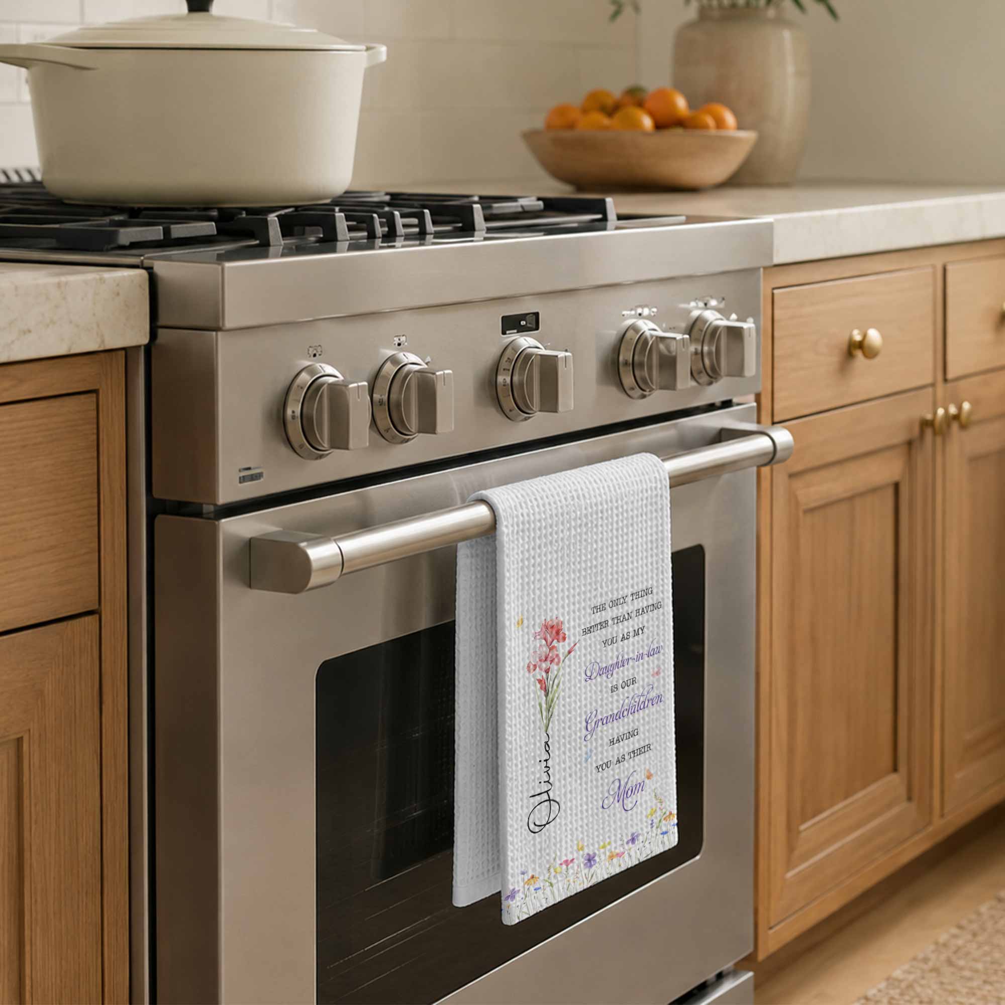 Personalized Kitchen Towel Custom Flower Gift for Daughter-in-Law Kitchen Towel GradoCreations