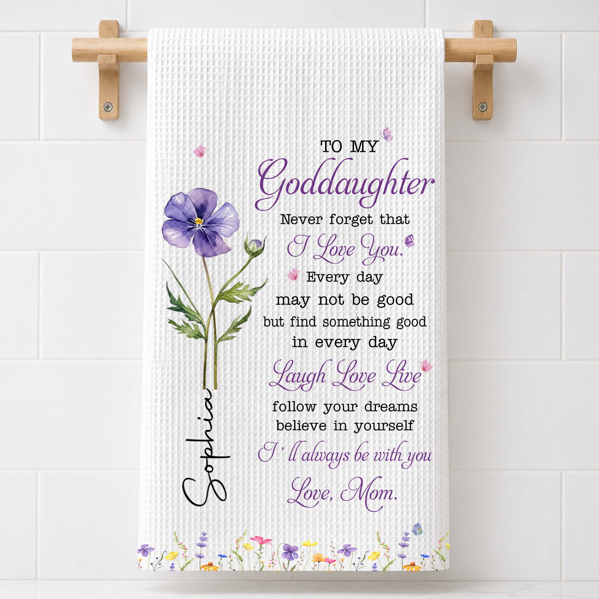 Personalized Kitchen Towel Custom Gift for Goddaughter Flower Kitchen Towel GradoCreations