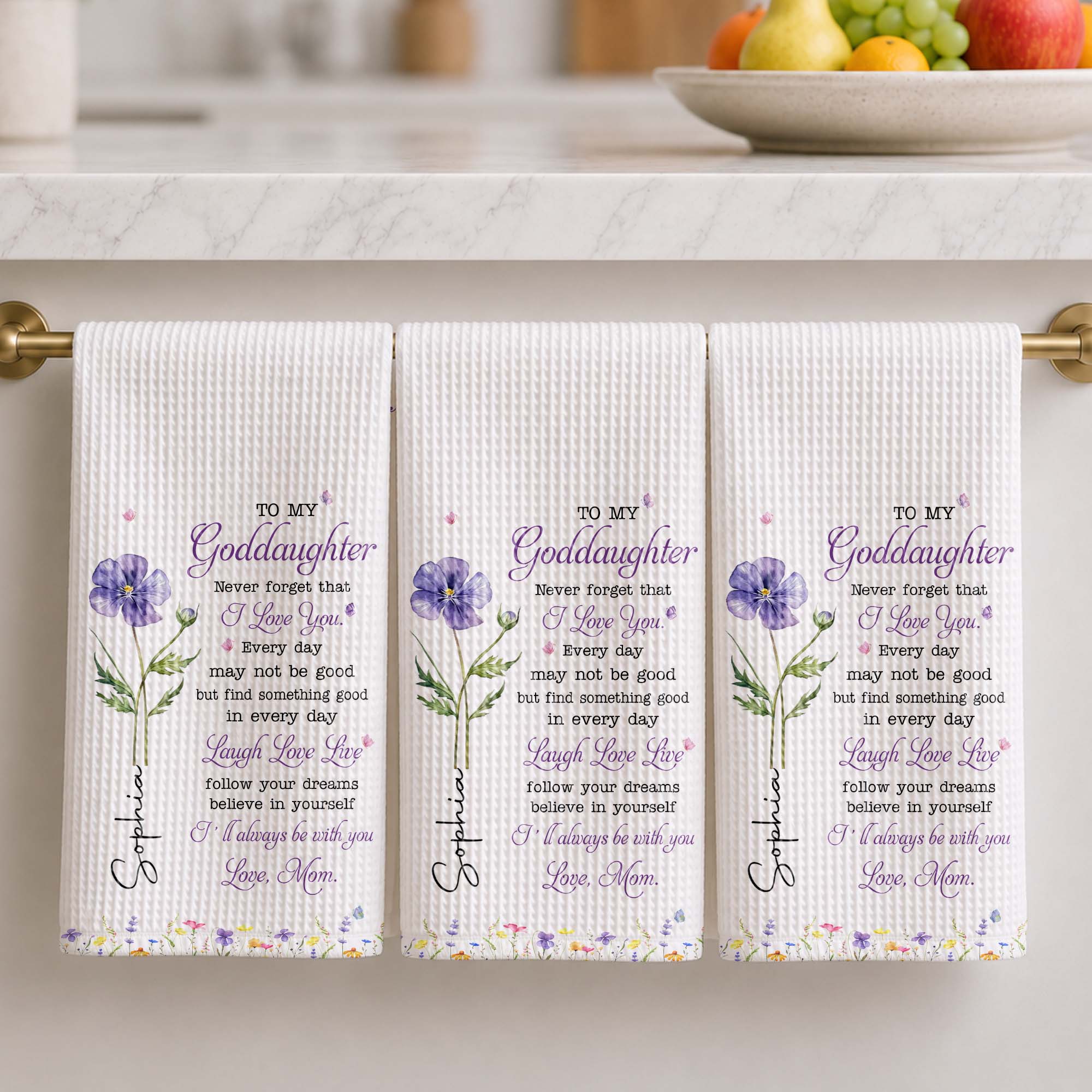 Personalized Kitchen Towel Custom Gift for Goddaughter Flower Kitchen Towel GradoCreations