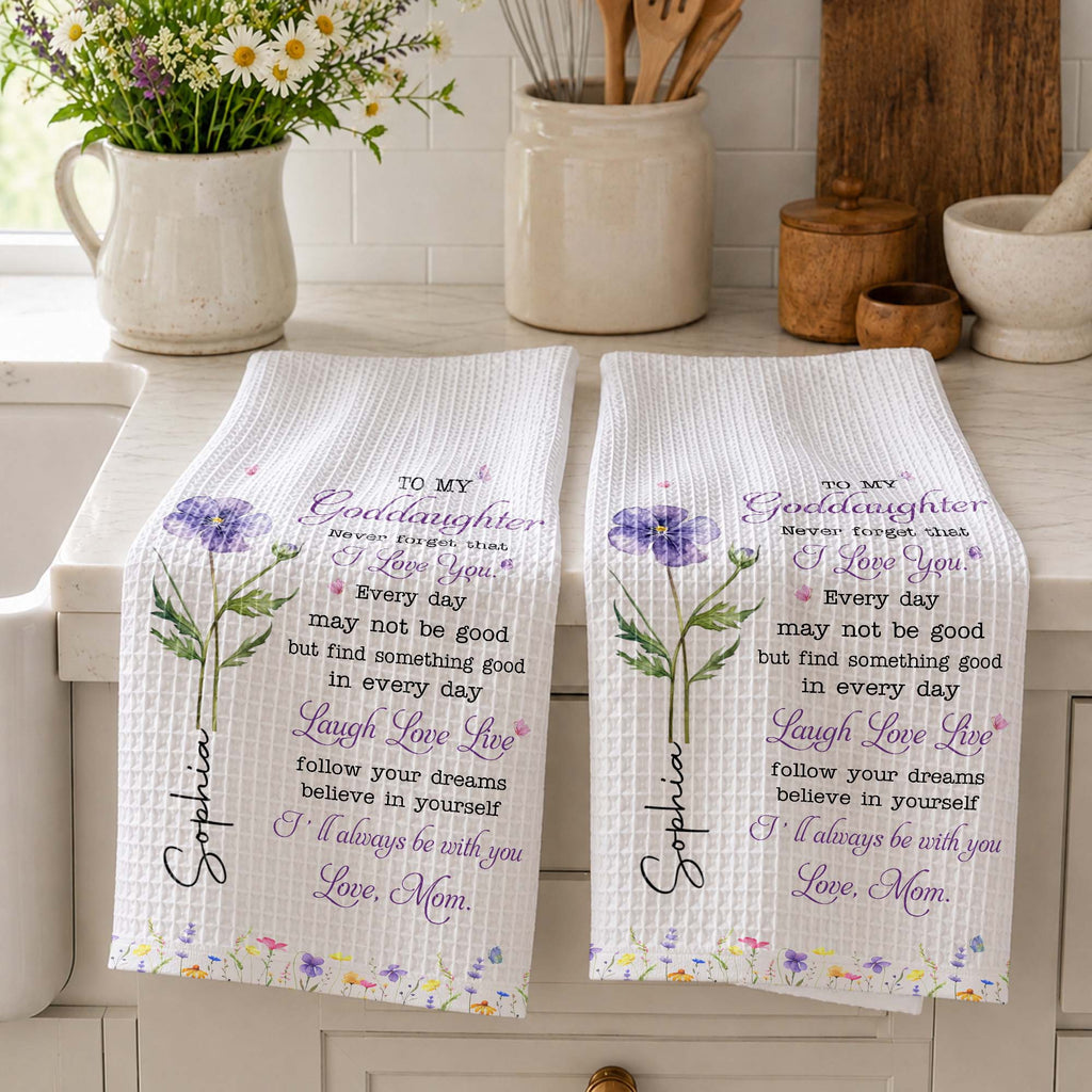 Personalized Kitchen Towel Custom Gift for Goddaughter Flower Kitchen Towel GradoCreations
