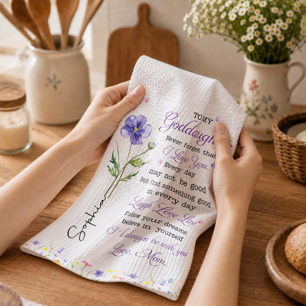 Personalized Kitchen Towel Custom Gift for Goddaughter Flower Kitchen Towel GradoCreations