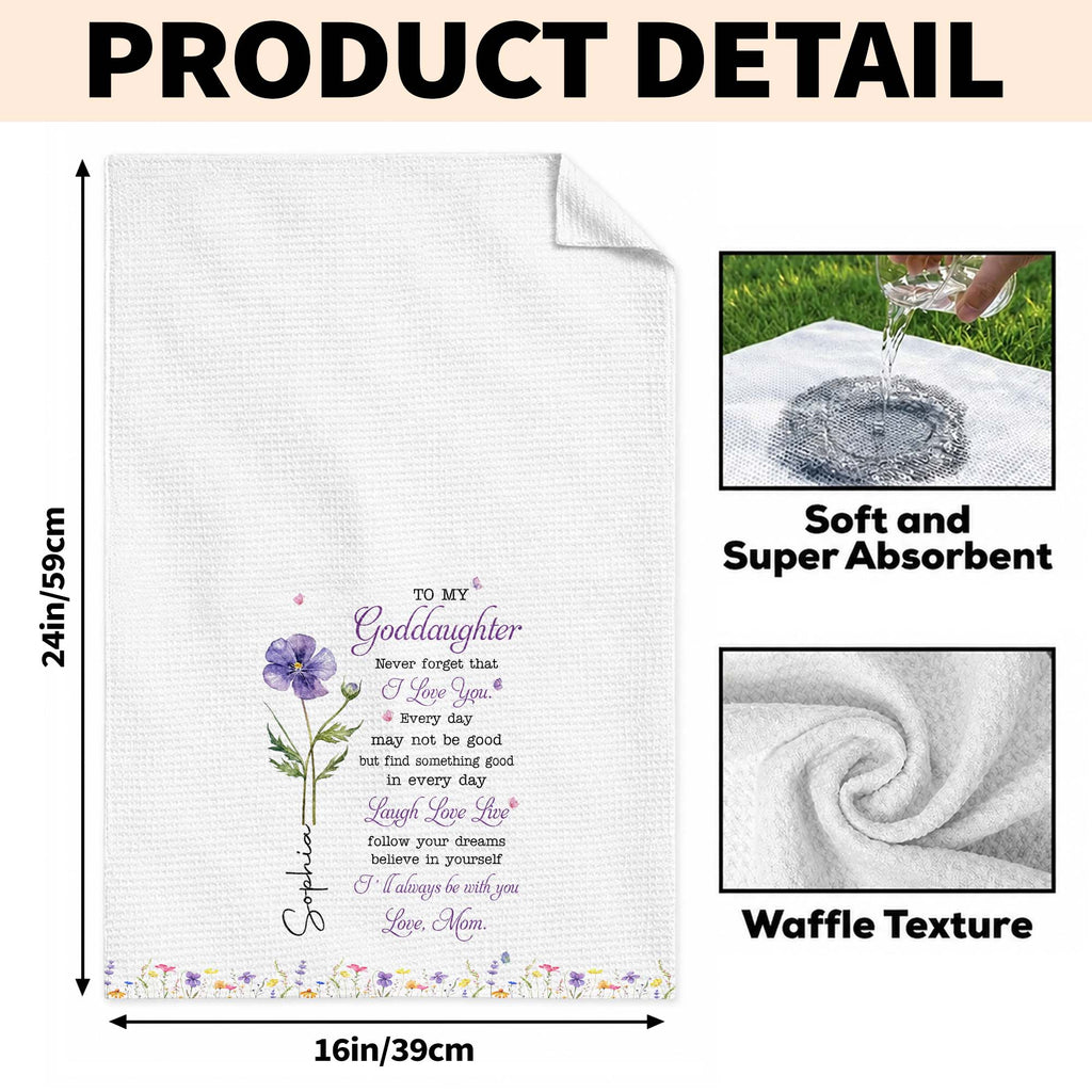 Personalized Kitchen Towel Custom Gift for Goddaughter Flower Kitchen Towel GradoCreations