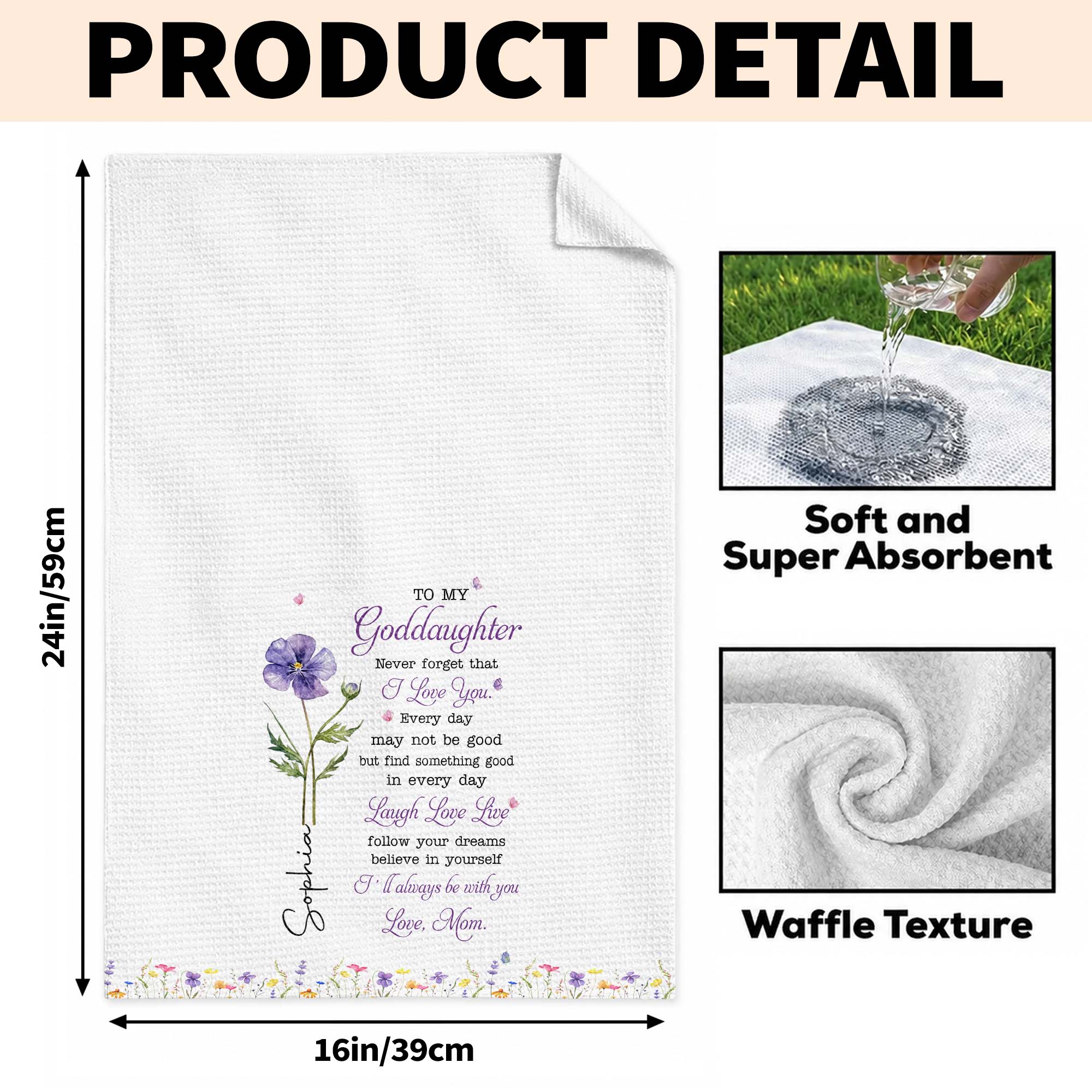 Personalized Kitchen Towel Custom Gift for Goddaughter Flower Kitchen Towel GradoCreations