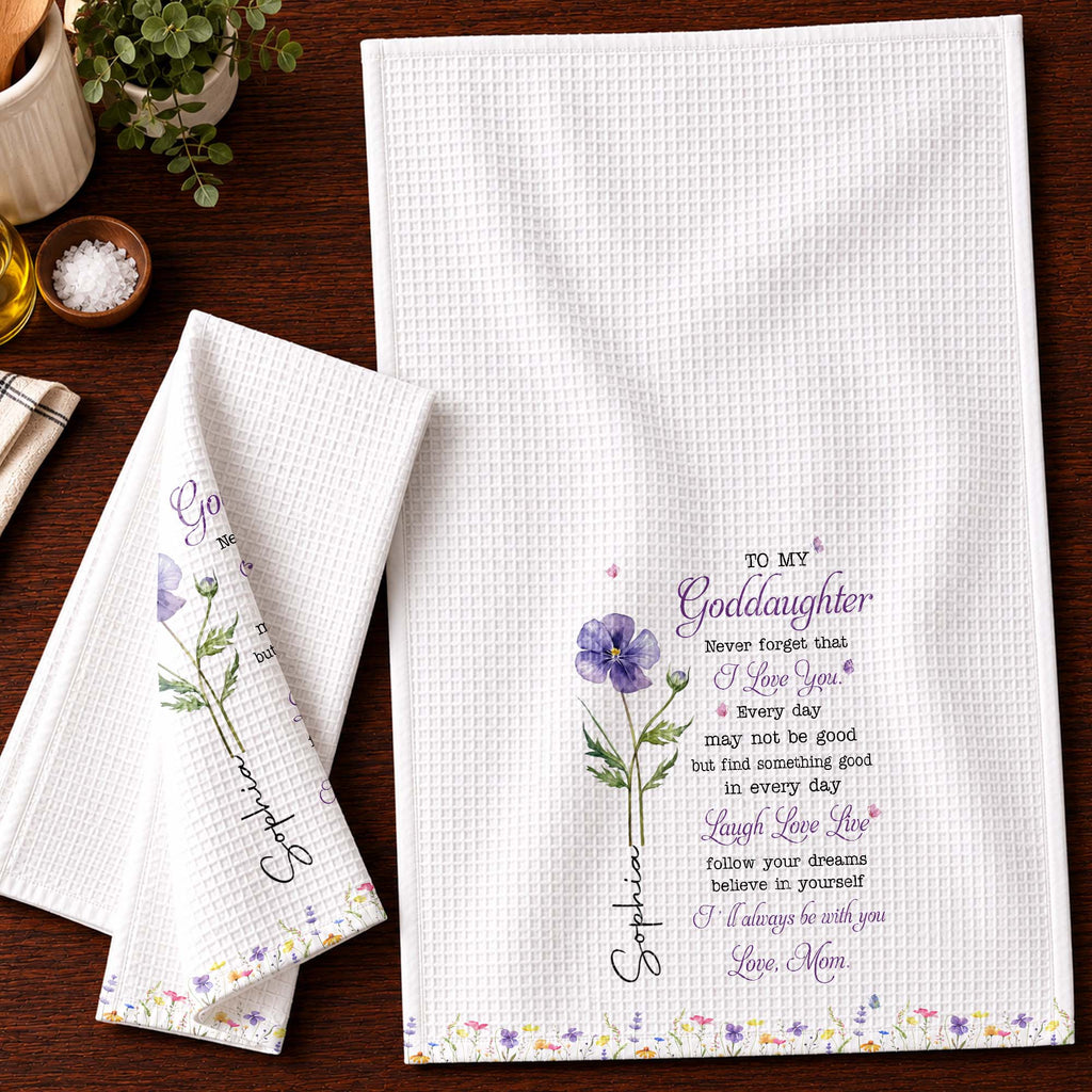 Personalized Kitchen Towel Custom Gift for Goddaughter Flower Kitchen Towel GradoCreations