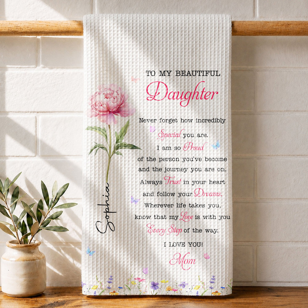 Personalized Kitchen Towel Gift for Daughter with Flowers & Butterflies Kitchen Towel GradoCreations