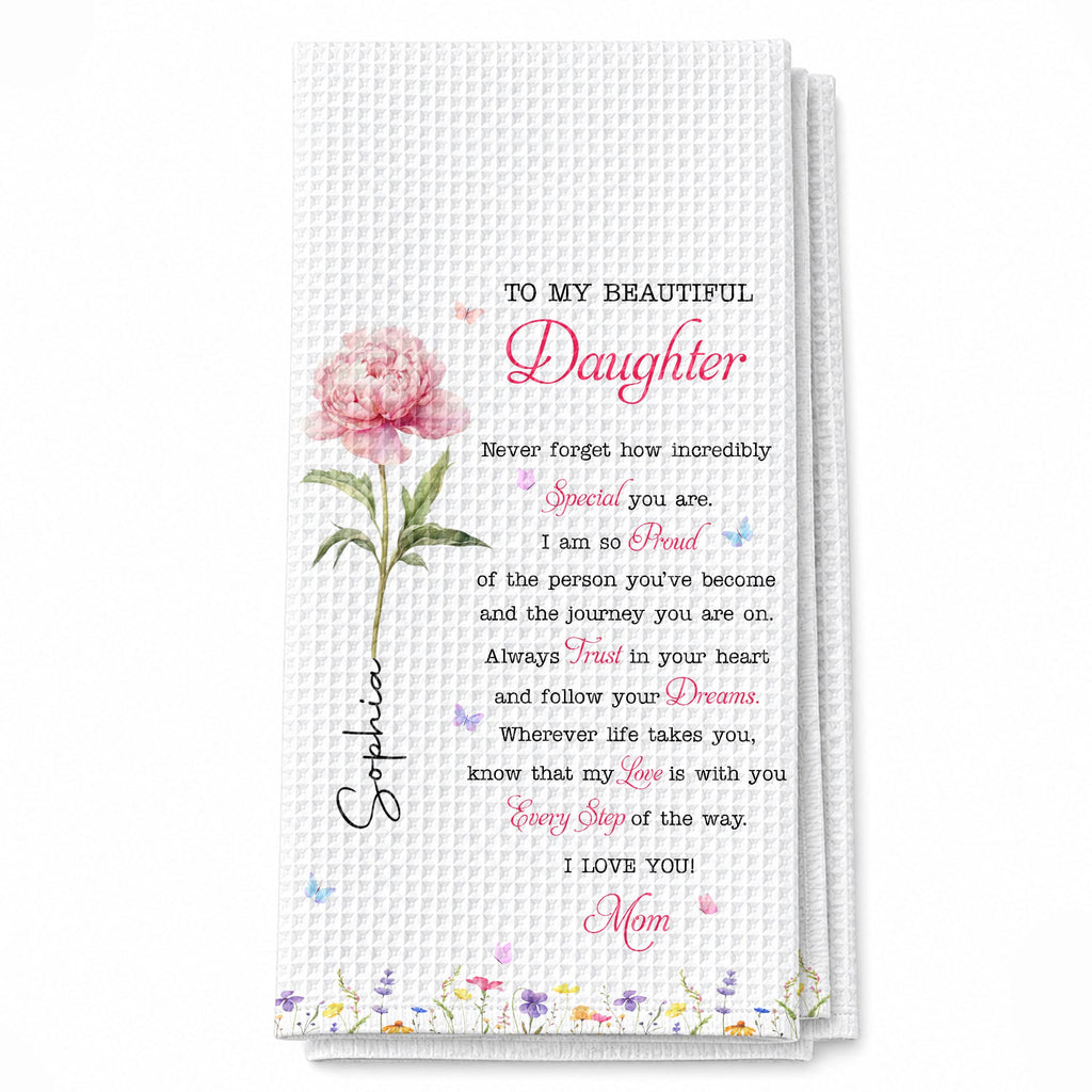 Personalized Kitchen Towel Gift for Daughter with Flowers & Butterflies Kitchen Towel GradoCreations