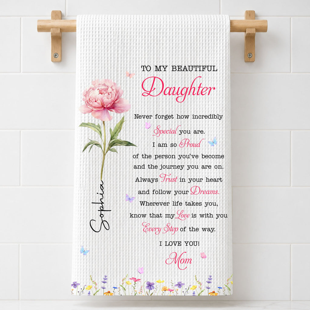 Personalized Kitchen Towel Gift for Daughter with Flowers & Butterflies Kitchen Towel GradoCreations