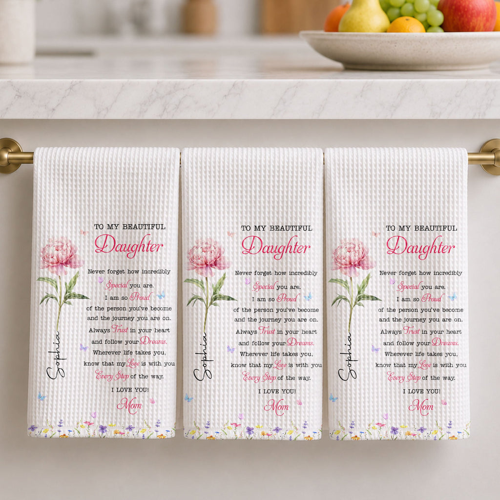 Personalized Kitchen Towel Gift for Daughter with Flowers & Butterflies Kitchen Towel GradoCreations