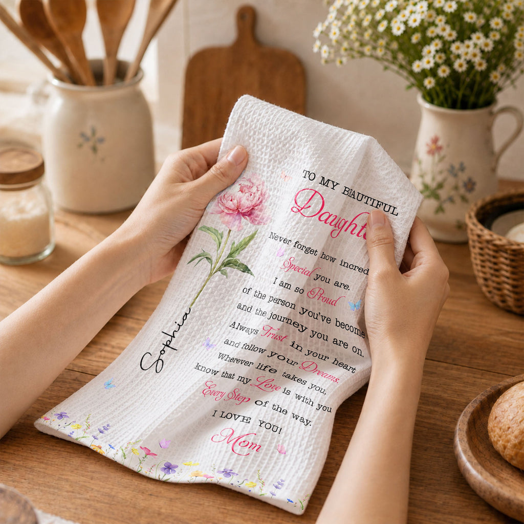 Personalized Kitchen Towel Gift for Daughter with Flowers & Butterflies Kitchen Towel GradoCreations