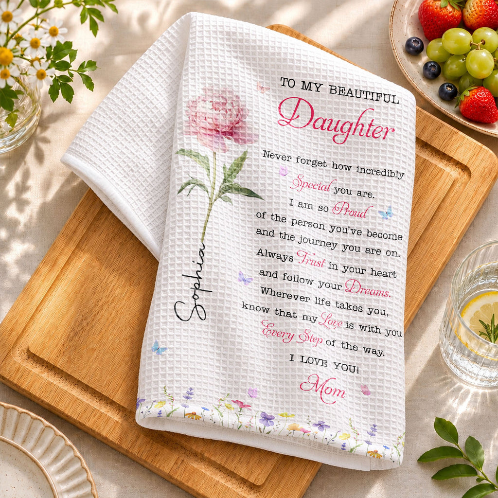 Personalized Kitchen Towel Gift for Daughter with Flowers & Butterflies Kitchen Towel GradoCreations