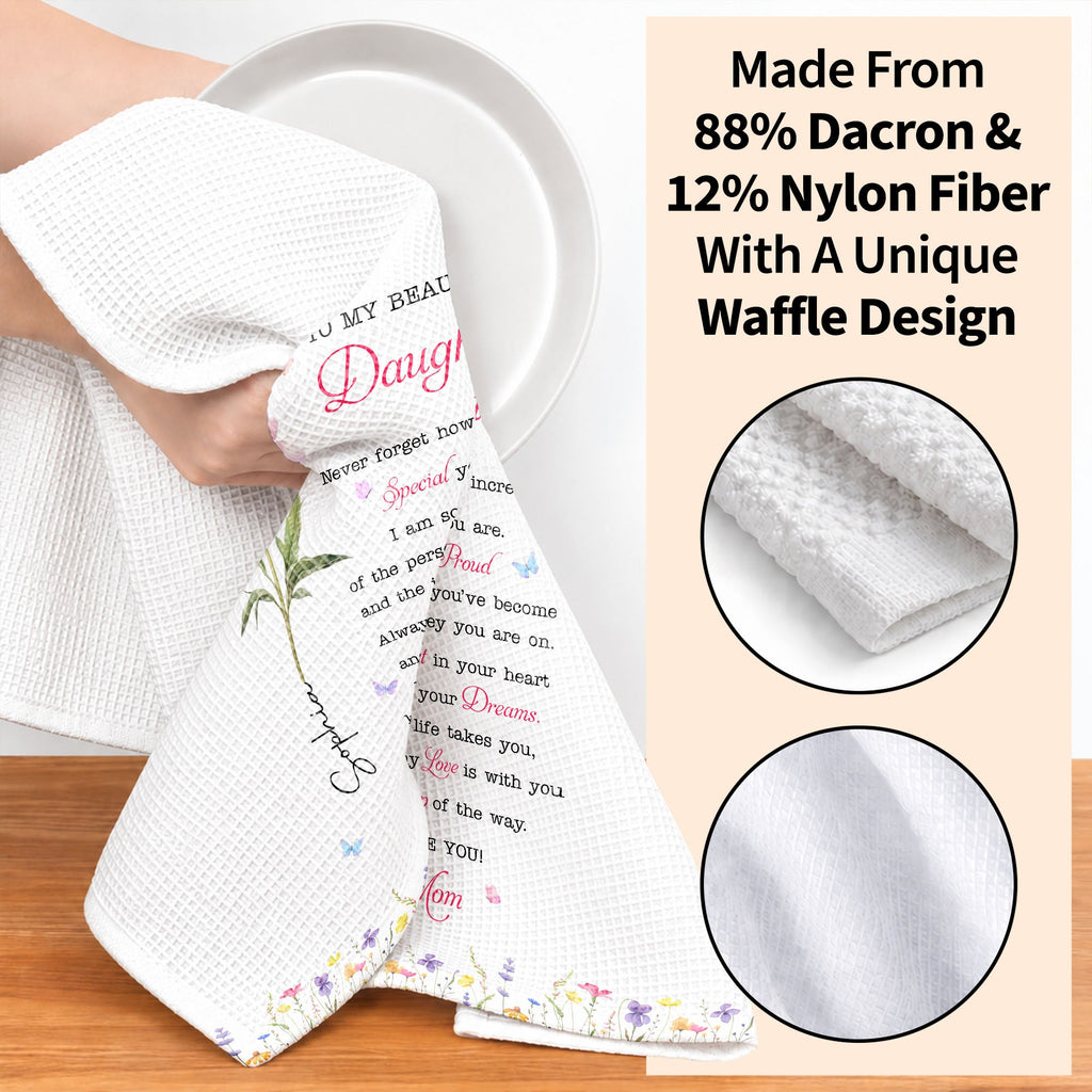 Personalized Kitchen Towel Gift for Daughter with Flowers & Butterflies Kitchen Towel GradoCreations