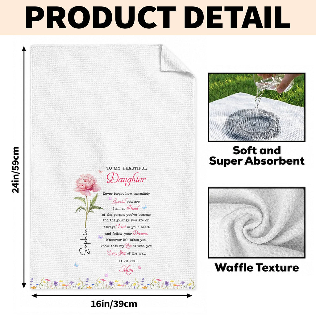 Personalized Kitchen Towel Gift for Daughter with Flowers & Butterflies Kitchen Towel GradoCreations