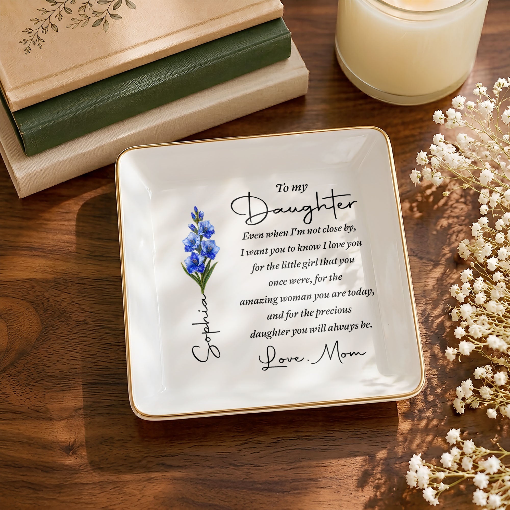 Personalized Jewelry Dish Birth Month Flower Gift for Daughter Jewelry Dish GradoCreations