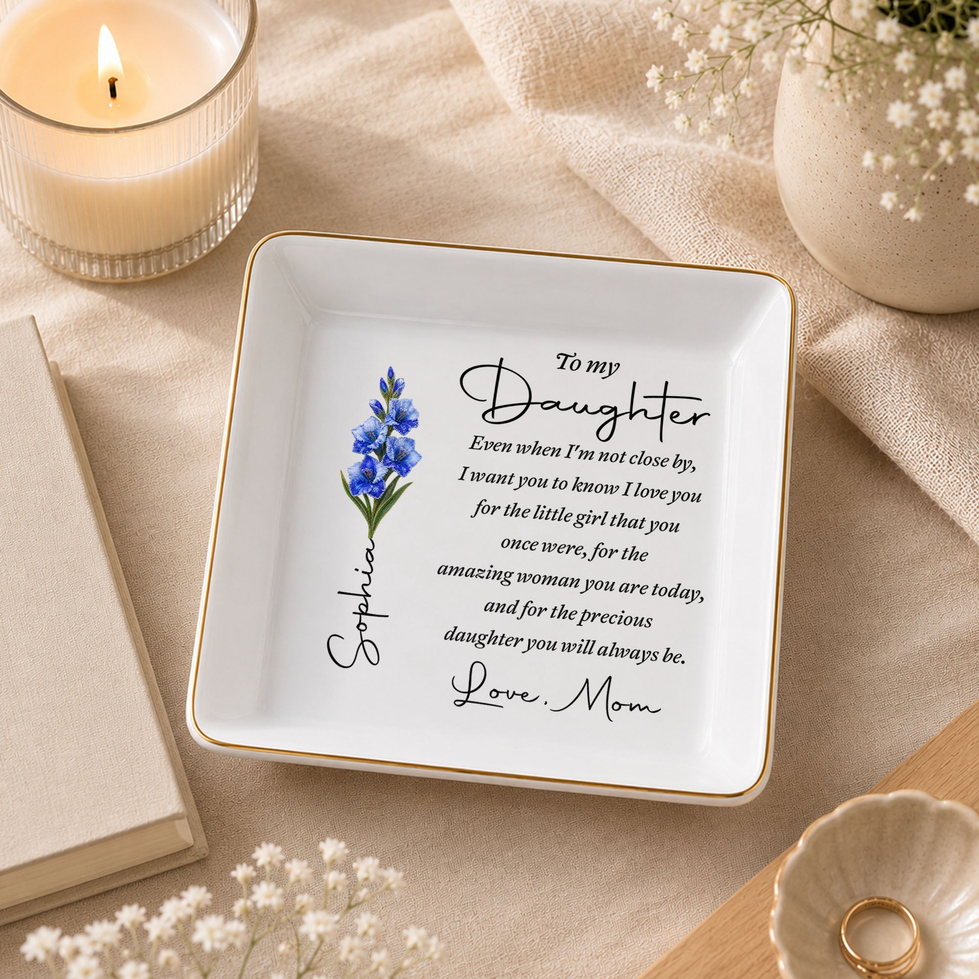 Personalized Jewelry Dish Birth Month Flower Gift for Daughter Jewelry Dish GradoCreations