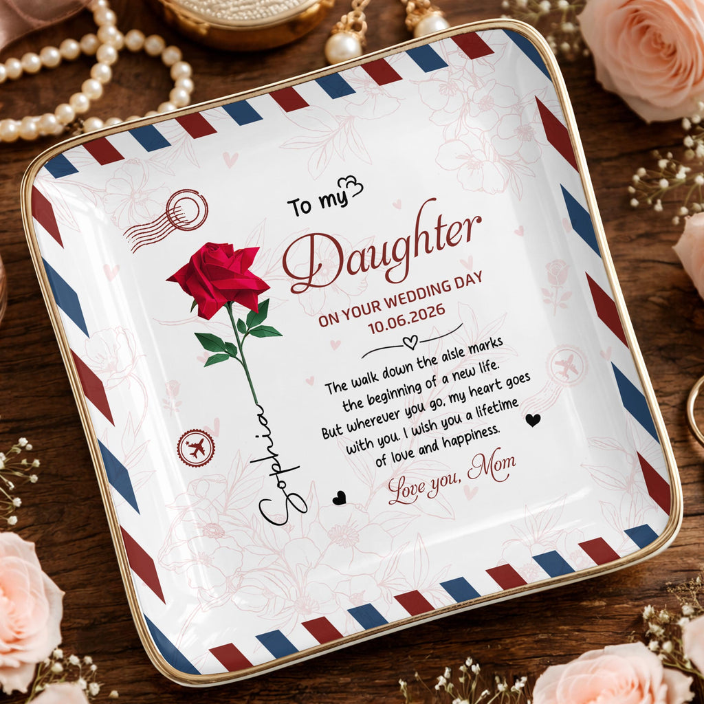 Personalized Jewelry Dish for Daughter Wedding Day Gift - Ceramic with Rose Design