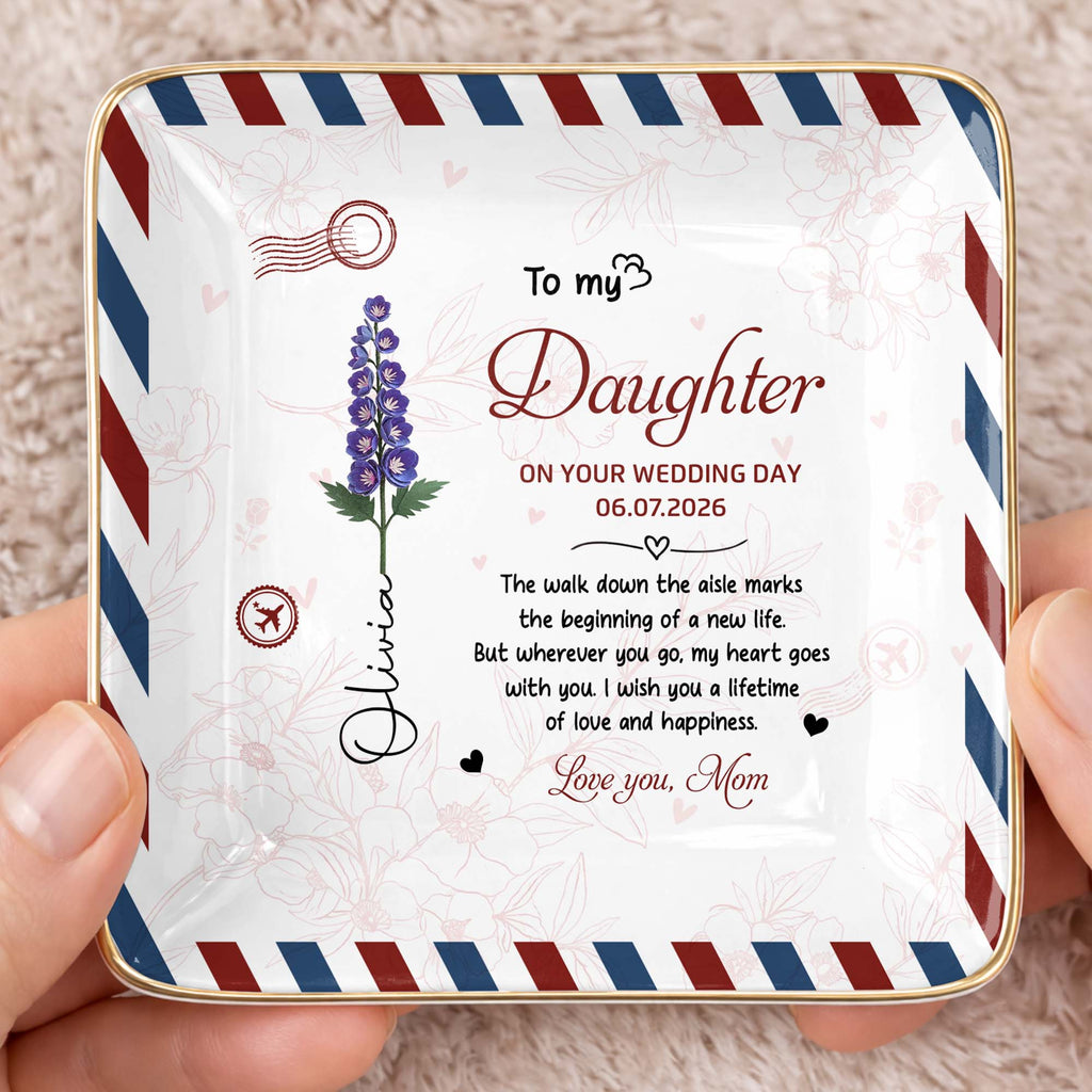 Personalized Jewelry Dish for Daughter Wedding Day Gift - Ceramic with Rose Design