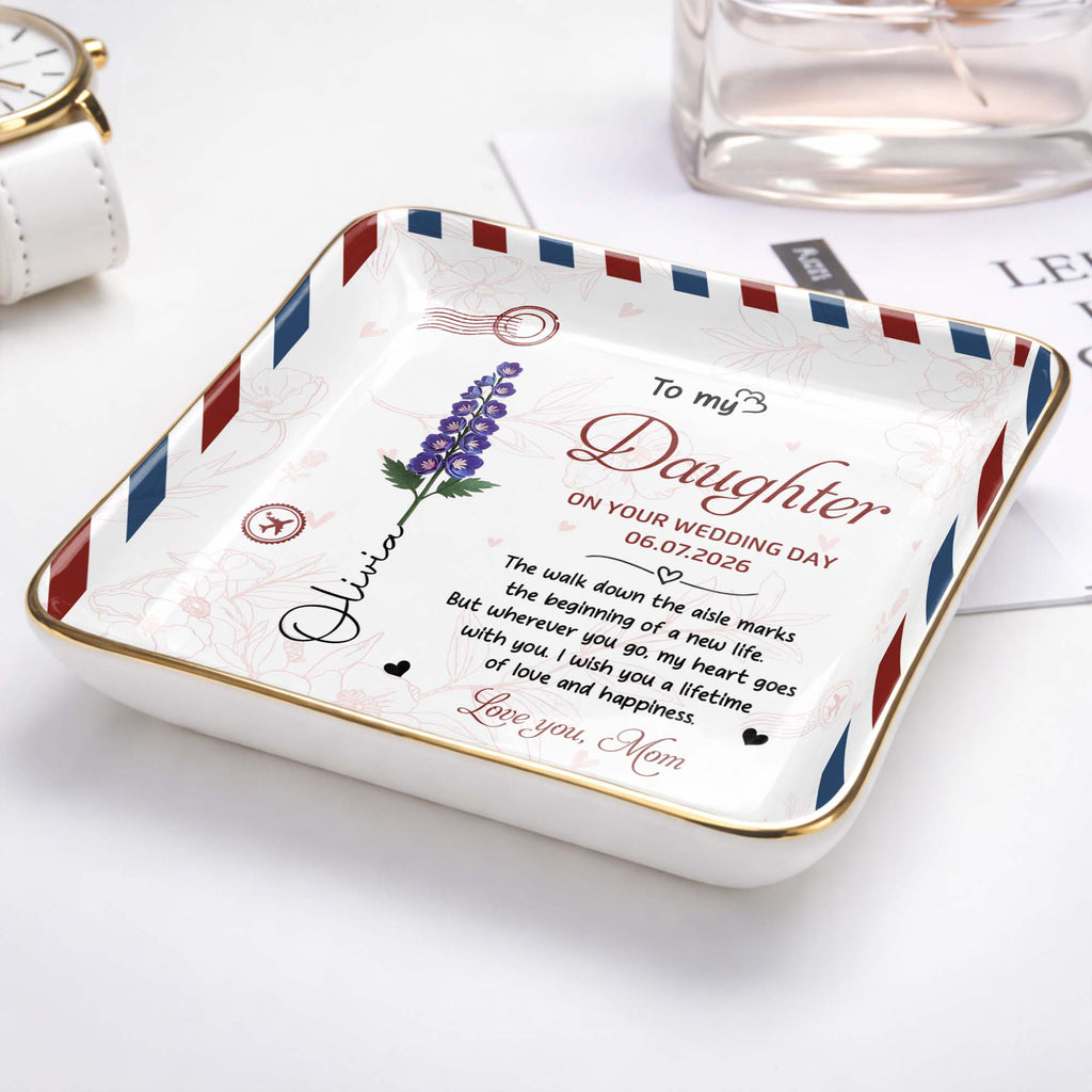 Personalized Jewelry Dish for Daughter Wedding Day Gift - Ceramic with Rose Design