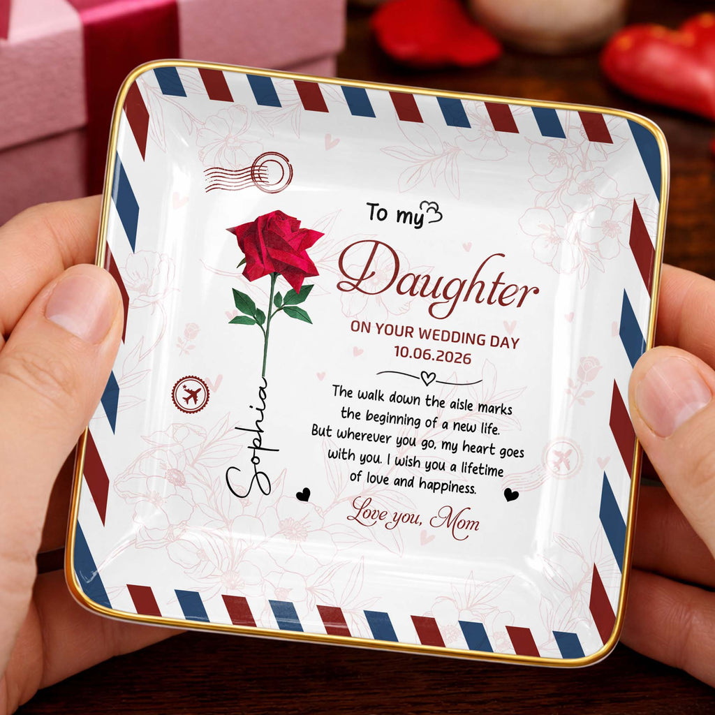 Personalized Jewelry Dish for Daughter Wedding Day Gift - Ceramic with Rose Design