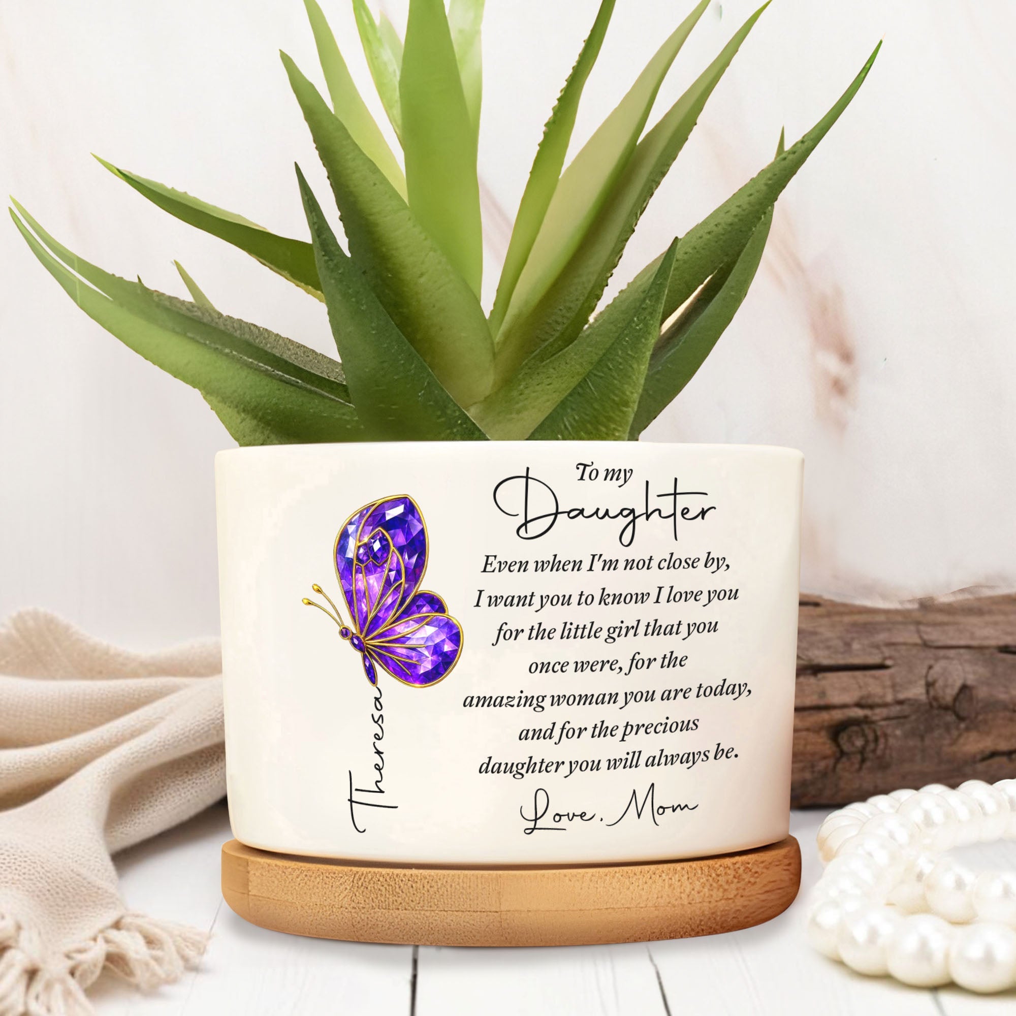 Personalized Ceramic Plant Pot Custom Message for Daughter Ceramic Plant Pot GradoCreations