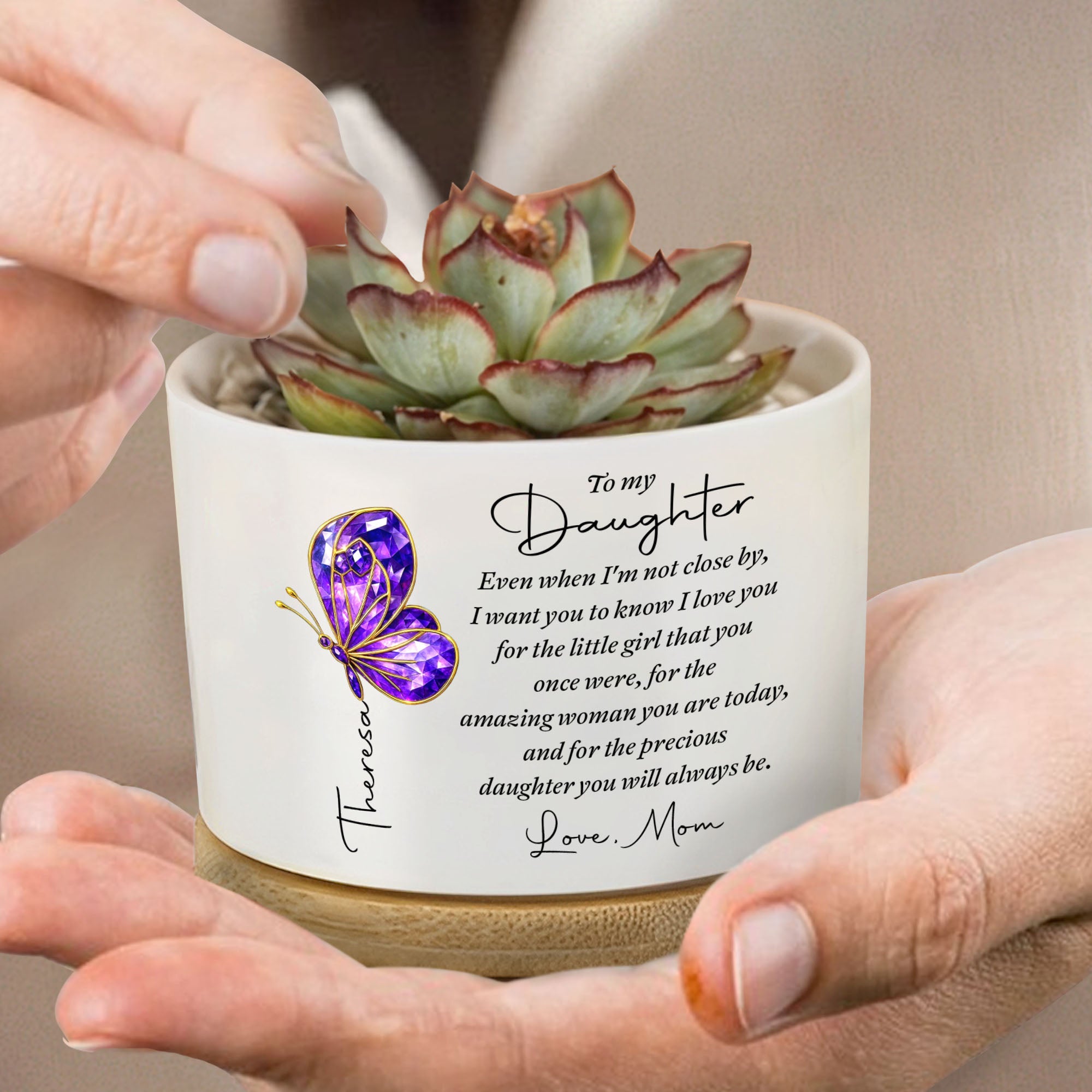 Personalized Ceramic Plant Pot Custom Message for Daughter Ceramic Plant Pot GradoCreations