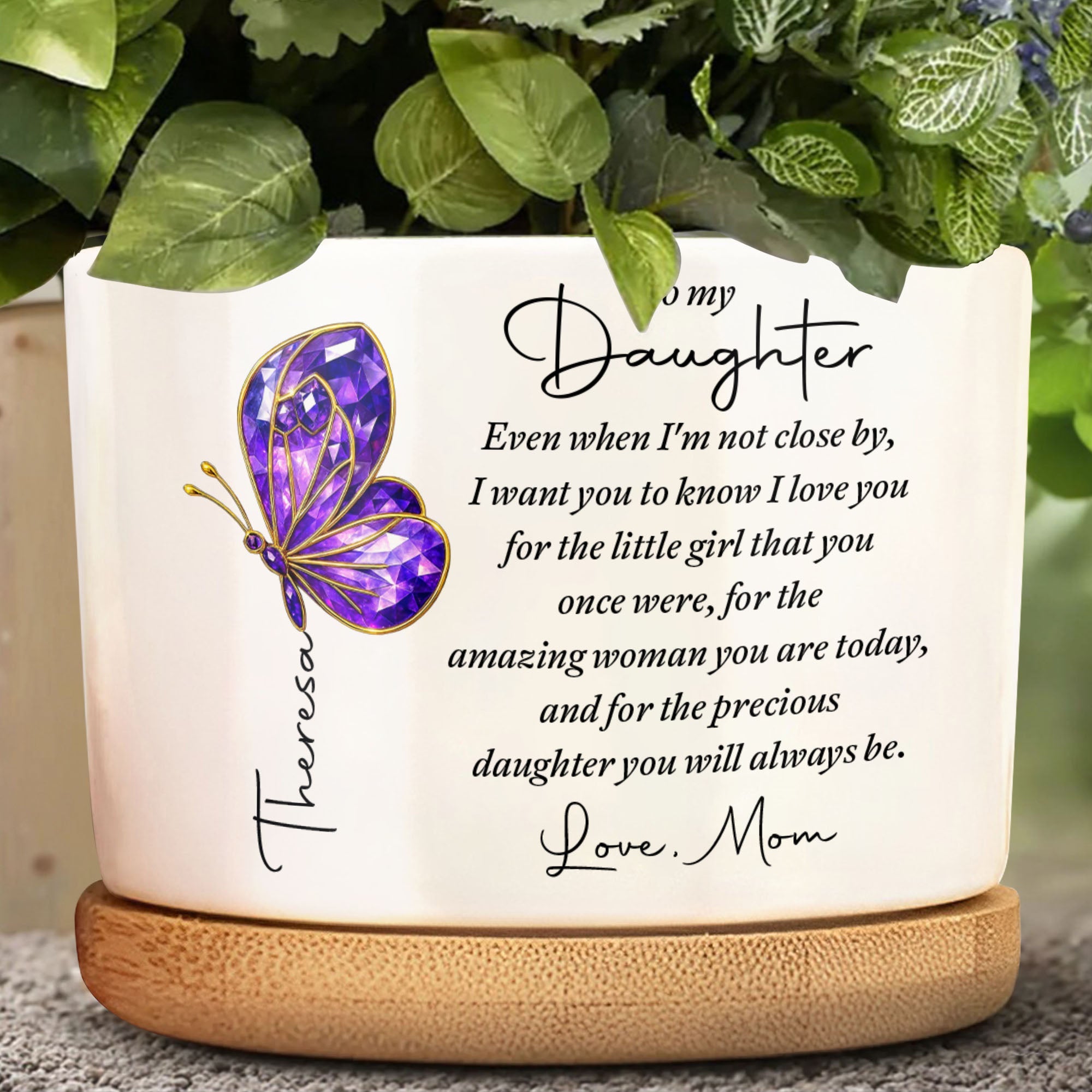 Personalized Ceramic Plant Pot Custom Message for Daughter Ceramic Plant Pot GradoCreations