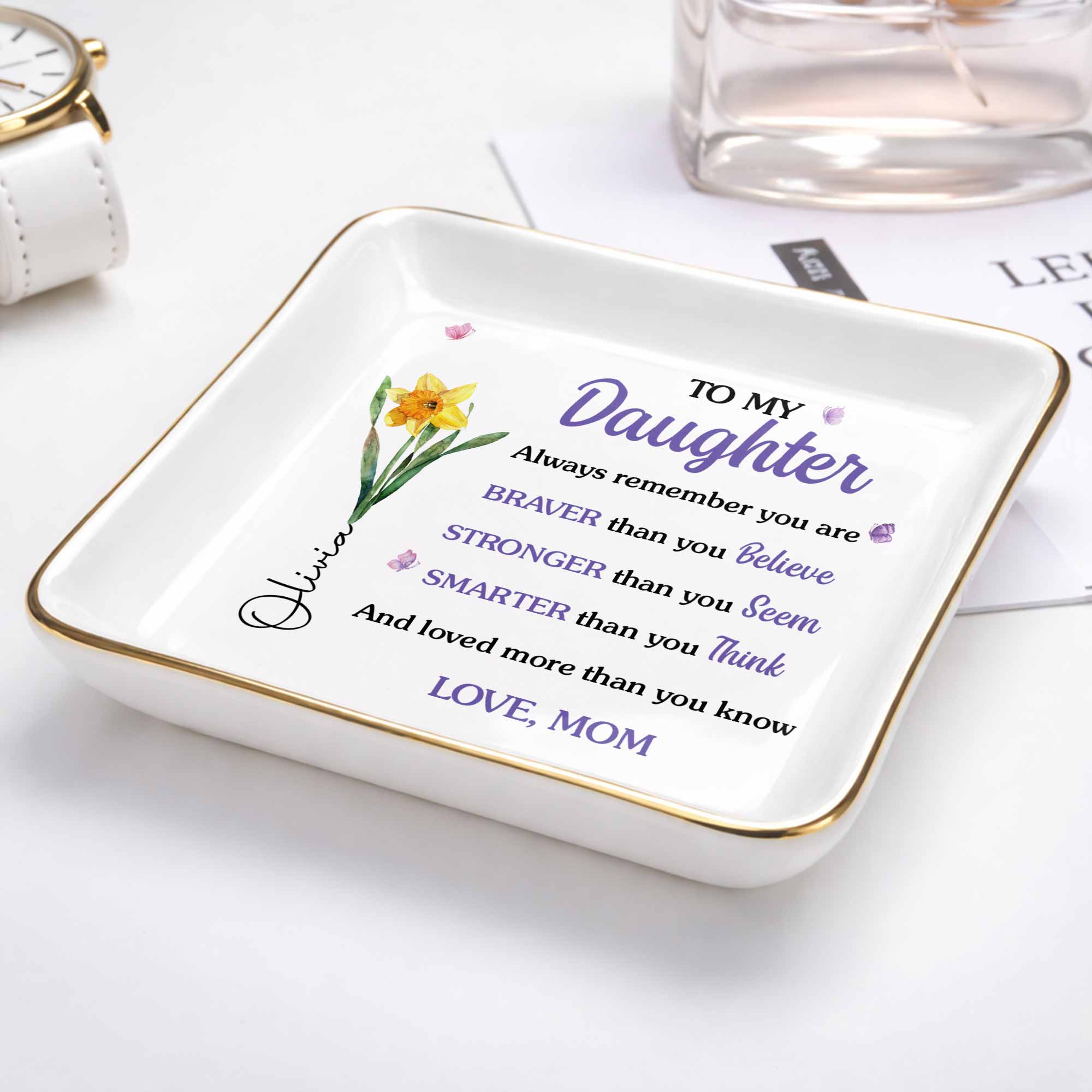 Personalized Ceramic Jewelry Dish Custom Name Gift for Daughter Jewelry Dish GradoCreations