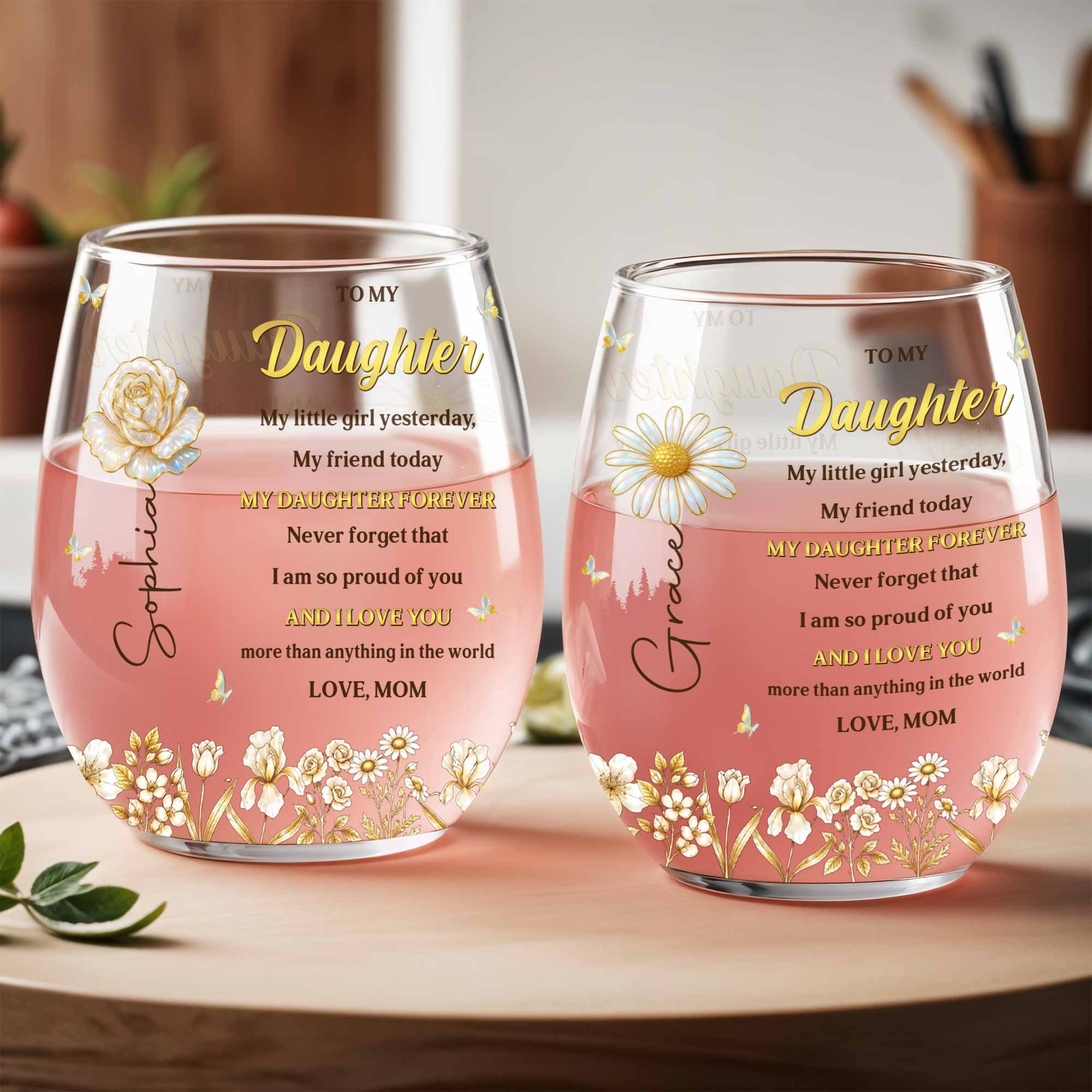 Personalized Stemless Wine Glass Custom Name For Daughter Gift Wine Glasses GradoCreations