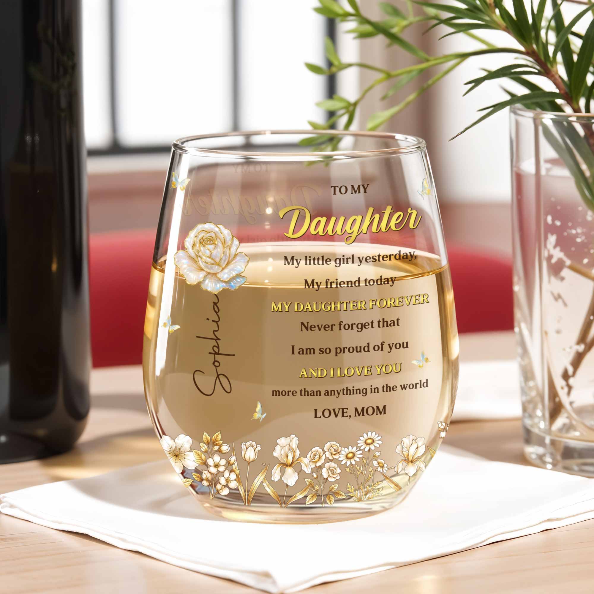 Personalized Stemless Wine Glass Custom Name For Daughter Gift Wine Glasses GradoCreations