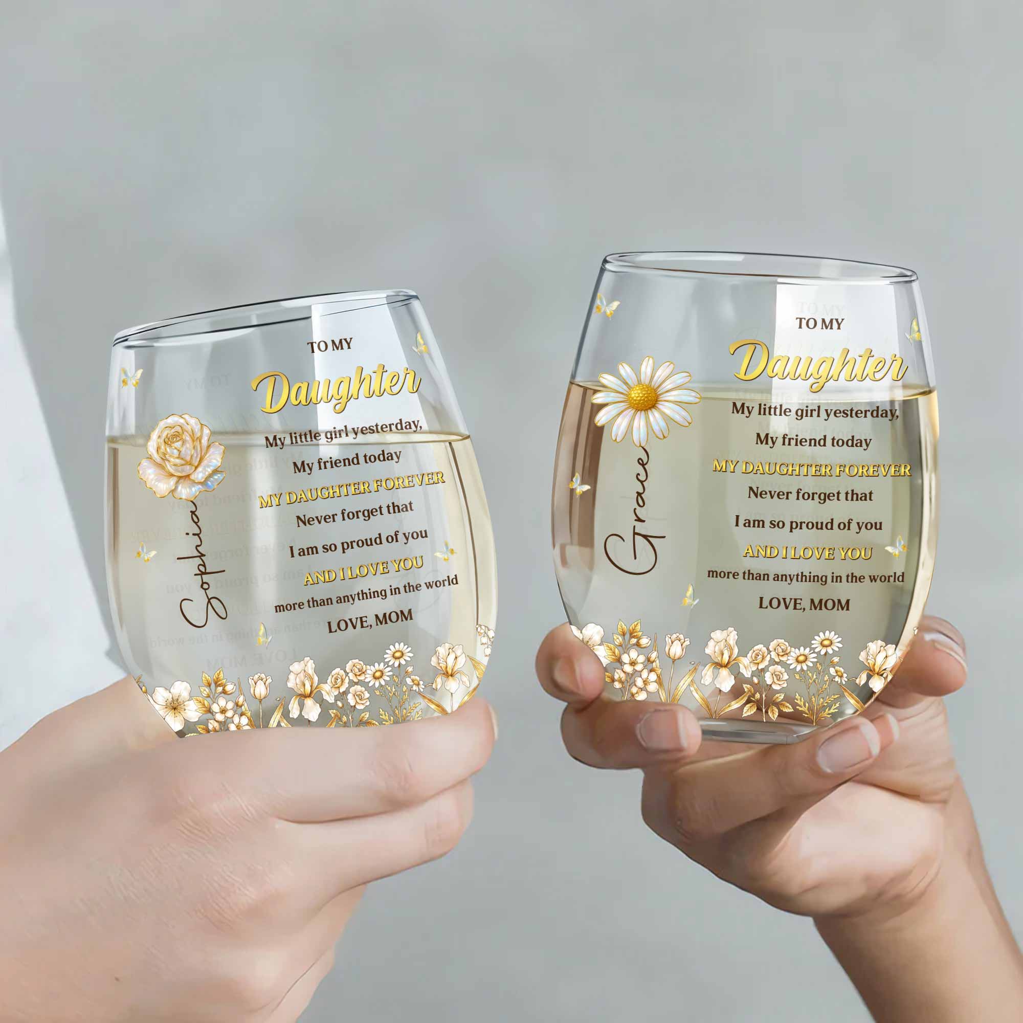 Personalized Stemless Wine Glass Custom Name For Daughter Gift Wine Glasses GradoCreations