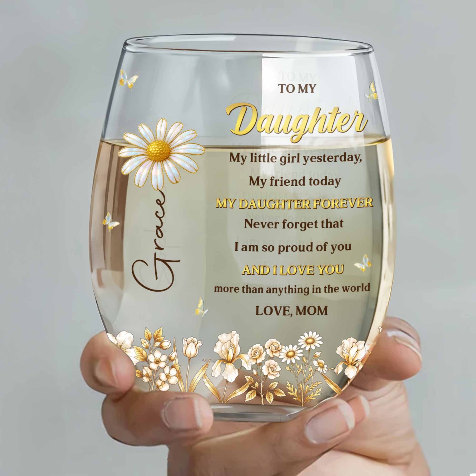 Personalized Stemless Wine Glass Custom Name For Daughter Gift Wine Glasses GradoCreations