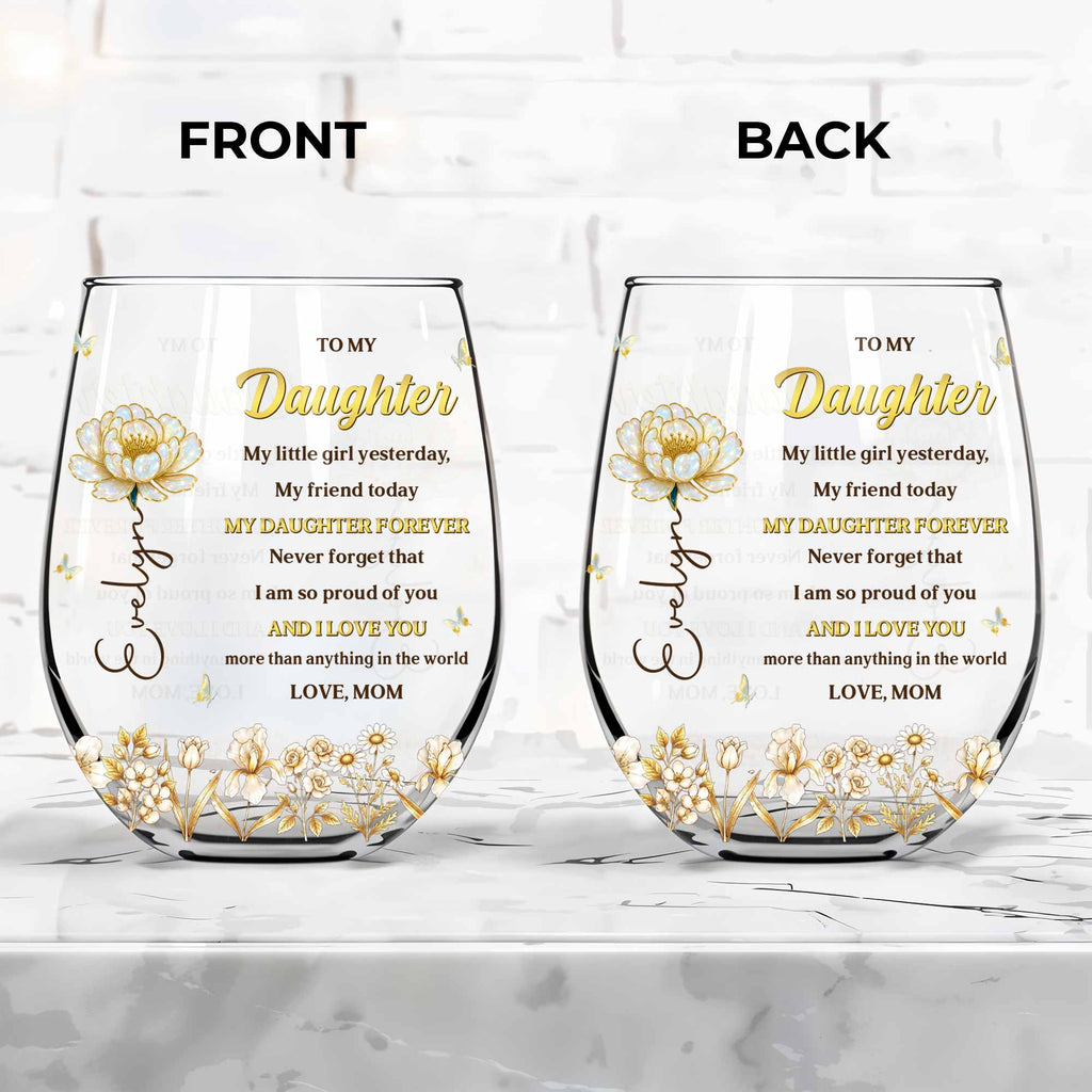 Personalized Stemless Wine Glass Custom Name For Daughter Gift Wine Glasses GradoCreations