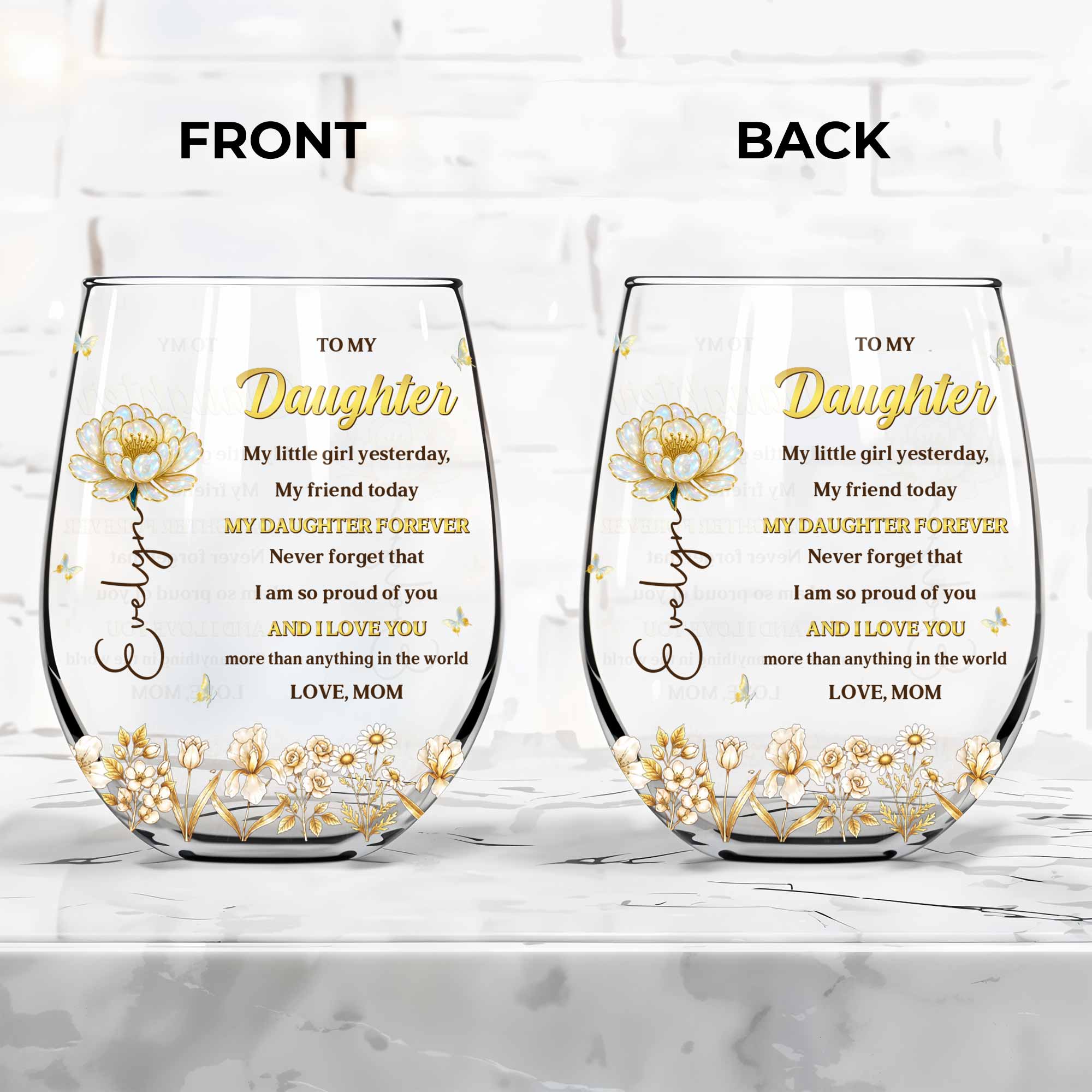 Personalized Stemless Wine Glass Custom Name For Daughter Gift Wine Glasses GradoCreations