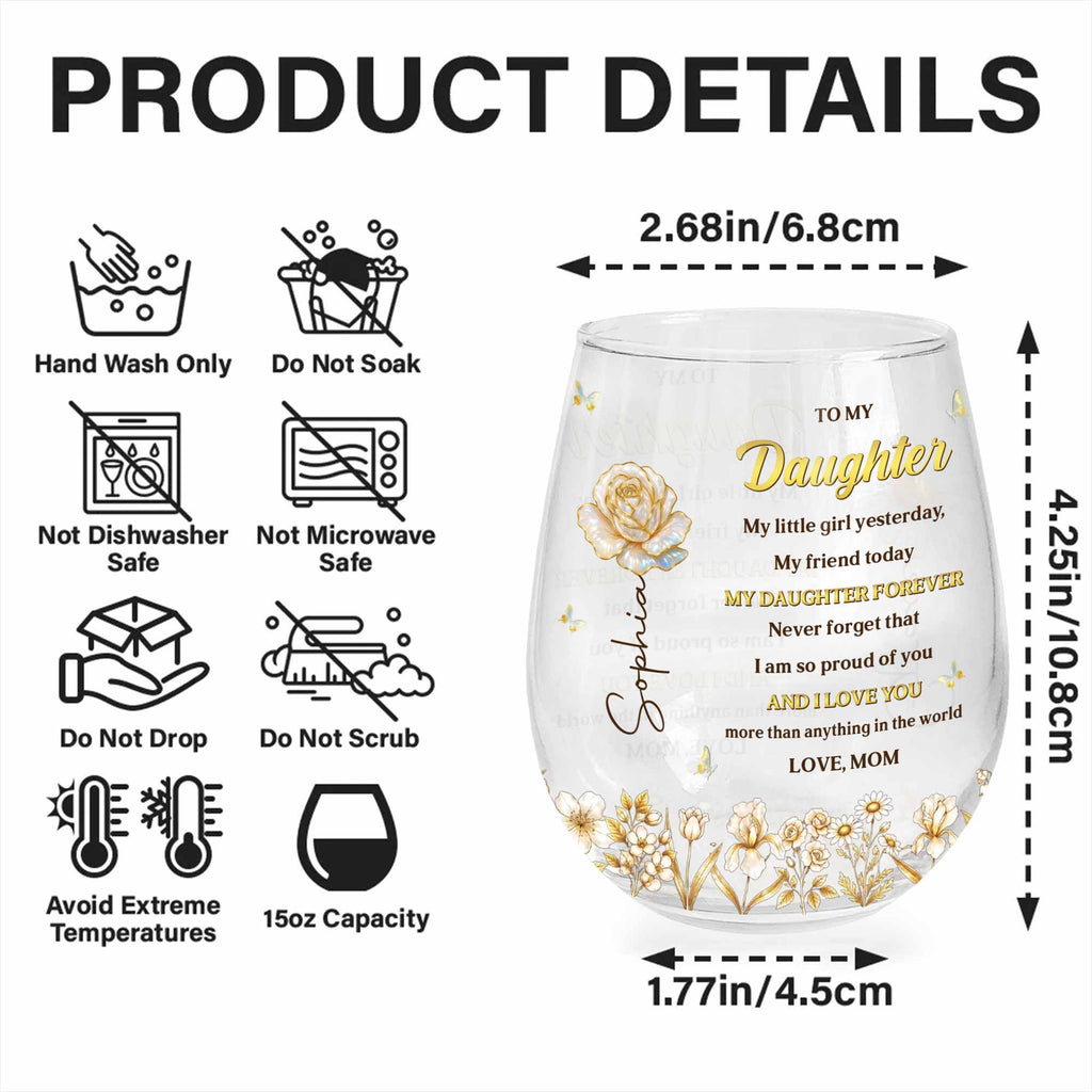 Personalized Stemless Wine Glass Custom Name For Daughter Gift Wine Glasses GradoCreations