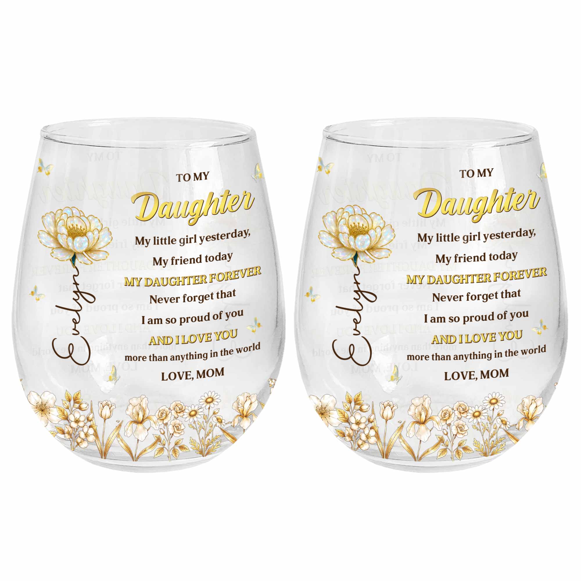 Personalized Stemless Wine Glass Custom Name For Daughter Gift Wine Glasses GradoCreations