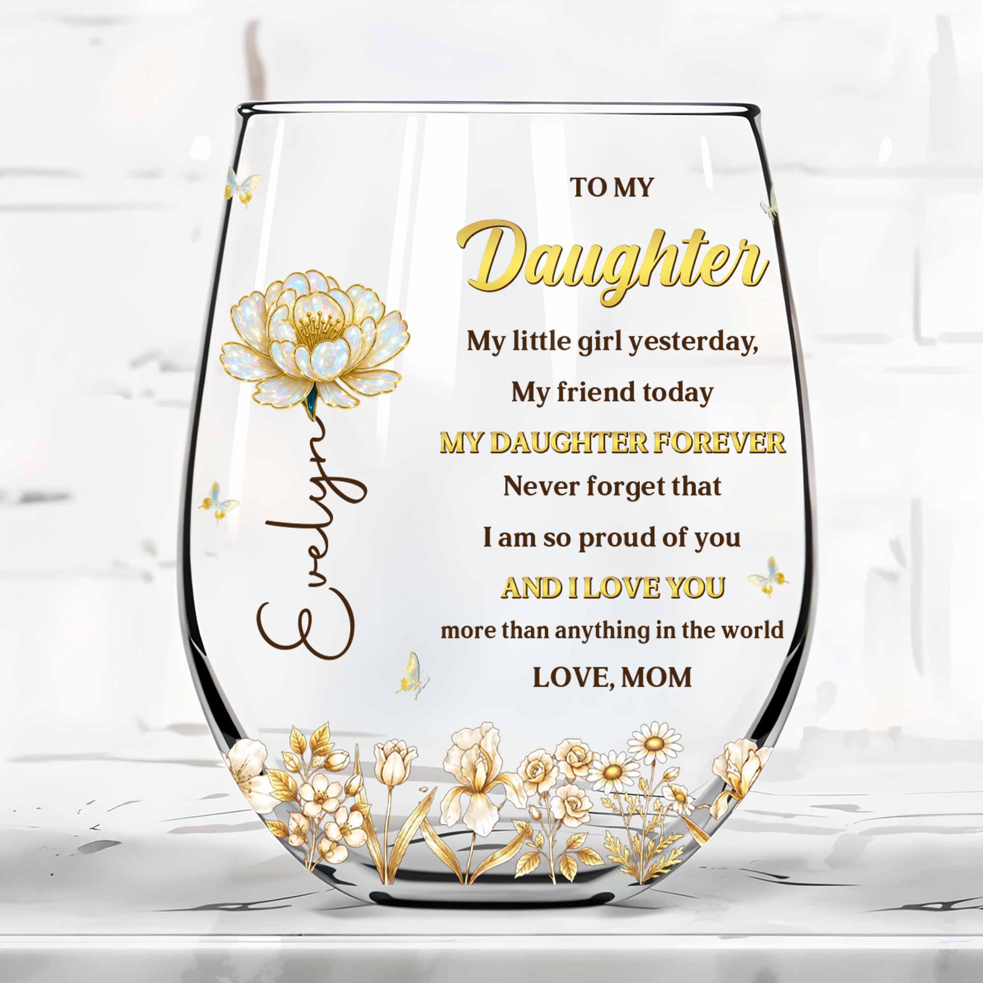Personalized Stemless Wine Glass Custom Name For Daughter Gift Wine Glasses GradoCreations