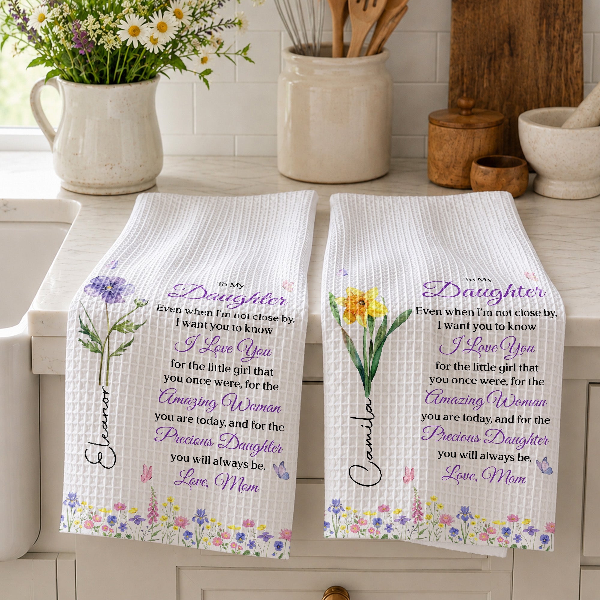 Personalized Kitchen Towel Custom Message for Daughter Gift Kitchen Towel GradoCreations
