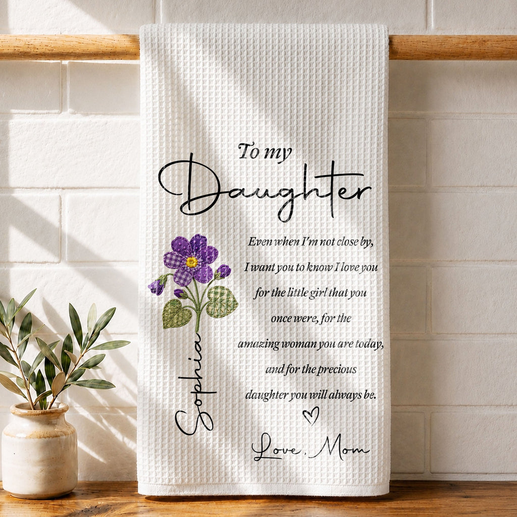 Personalized Kitchen Towel for Daughter with Flower Heart Design Kitchen Towel GradoCreations