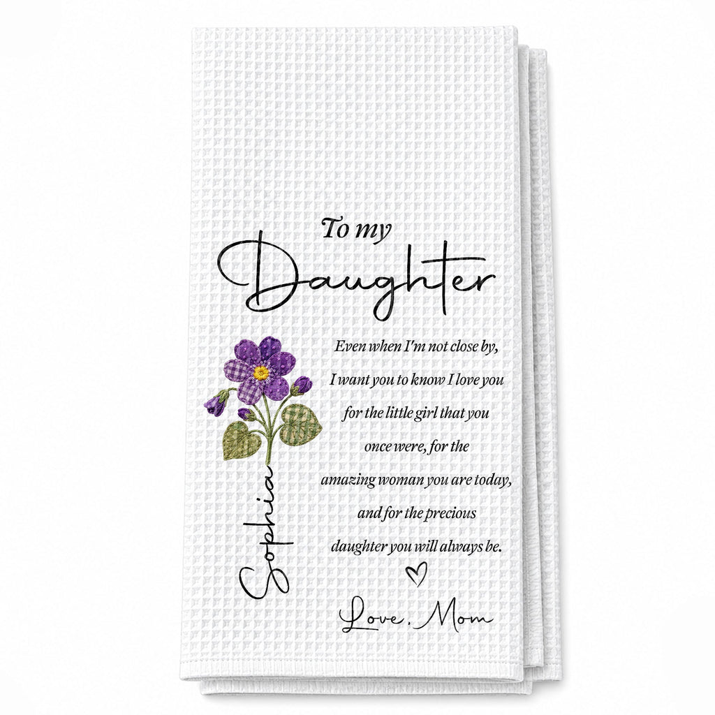 Personalized Kitchen Towel for Daughter with Flower Heart Design Kitchen Towel GradoCreations
