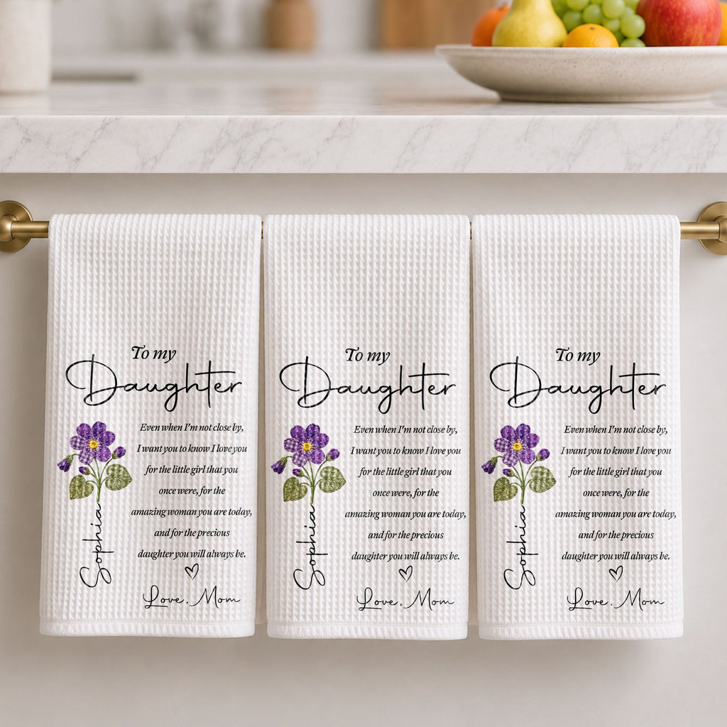 Personalized Kitchen Towel for Daughter with Flower Heart Design Kitchen Towel GradoCreations