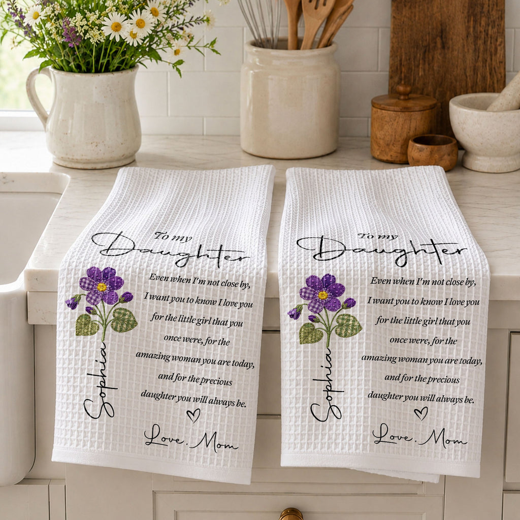 Personalized Kitchen Towel for Daughter with Flower Heart Design Kitchen Towel GradoCreations