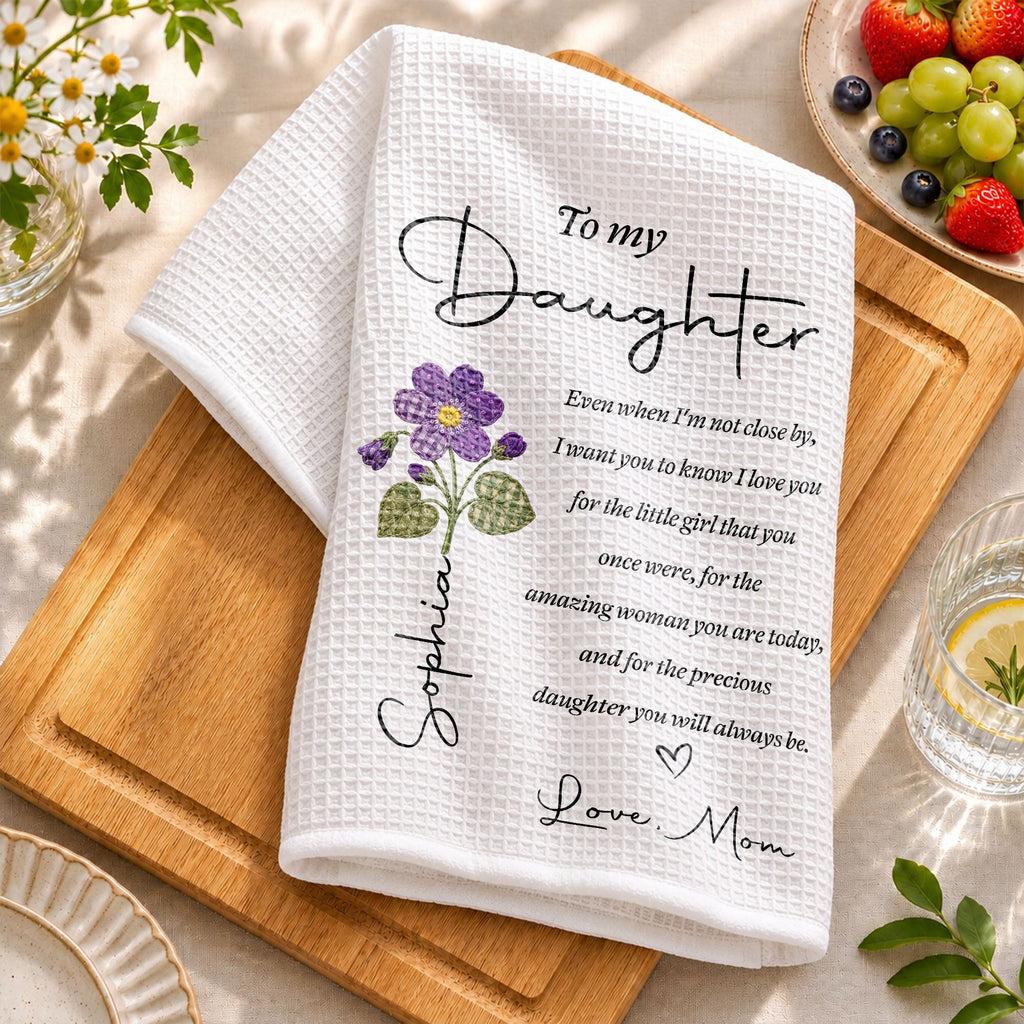 Personalized Kitchen Towel for Daughter with Flower Heart Design Kitchen Towel GradoCreations