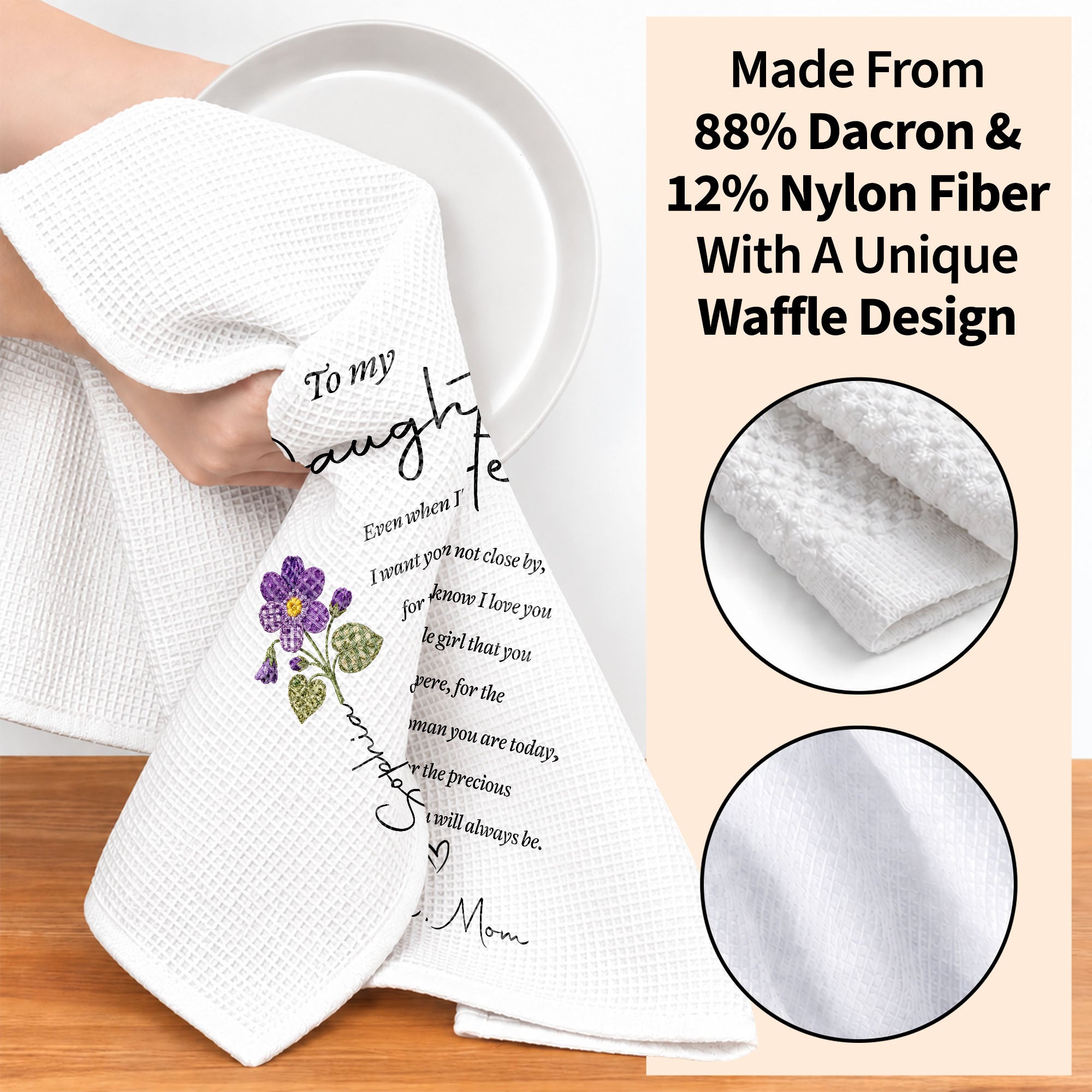 Personalized Kitchen Towel for Daughter with Flower Heart Design Kitchen Towel GradoCreations