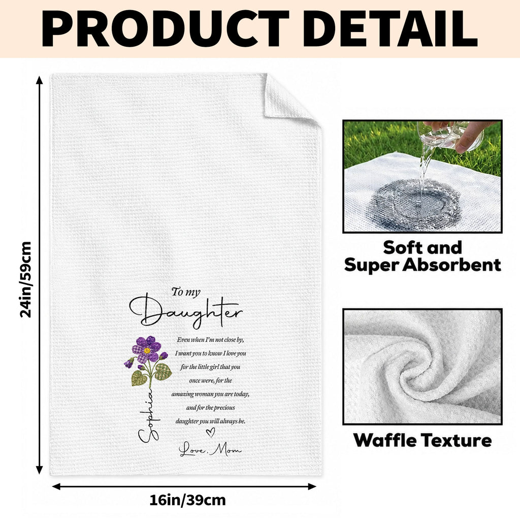 Personalized Kitchen Towel for Daughter with Flower Heart Design Kitchen Towel GradoCreations