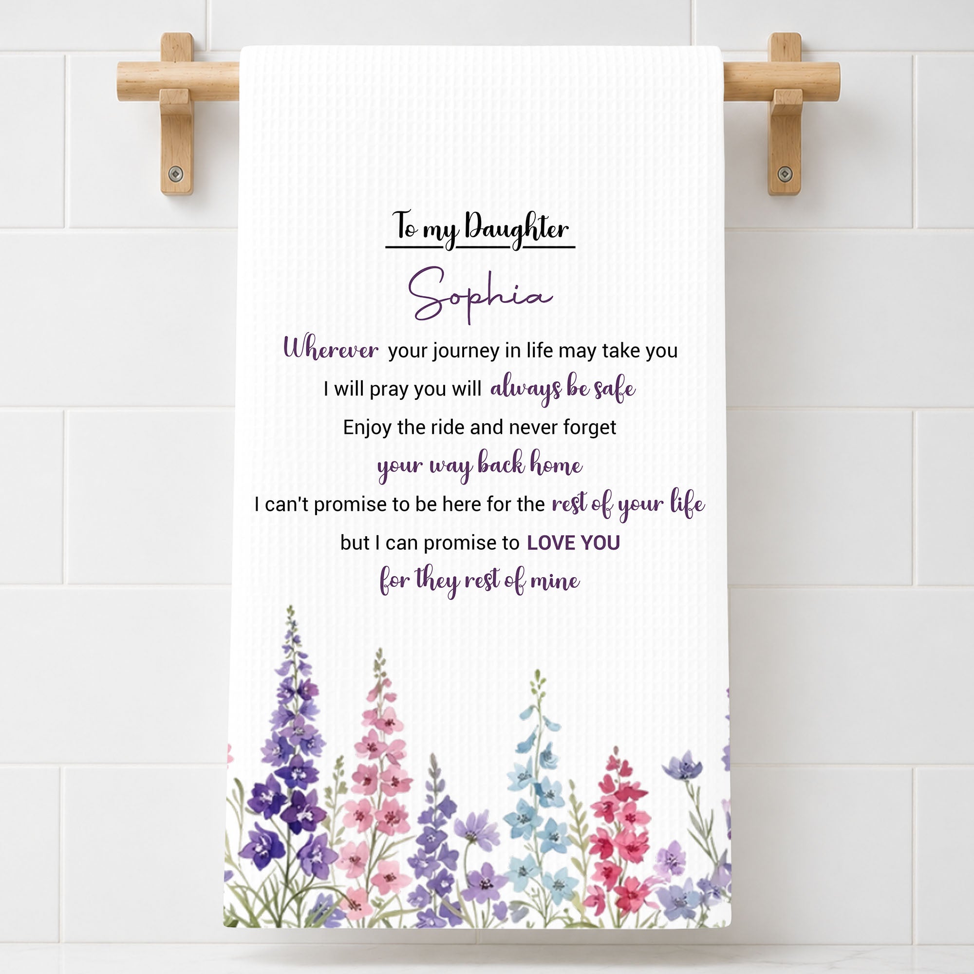 Personalized Kitchen Towel Gift for Daughter - Birth Flower Design Kitchen Towel GradoCreations